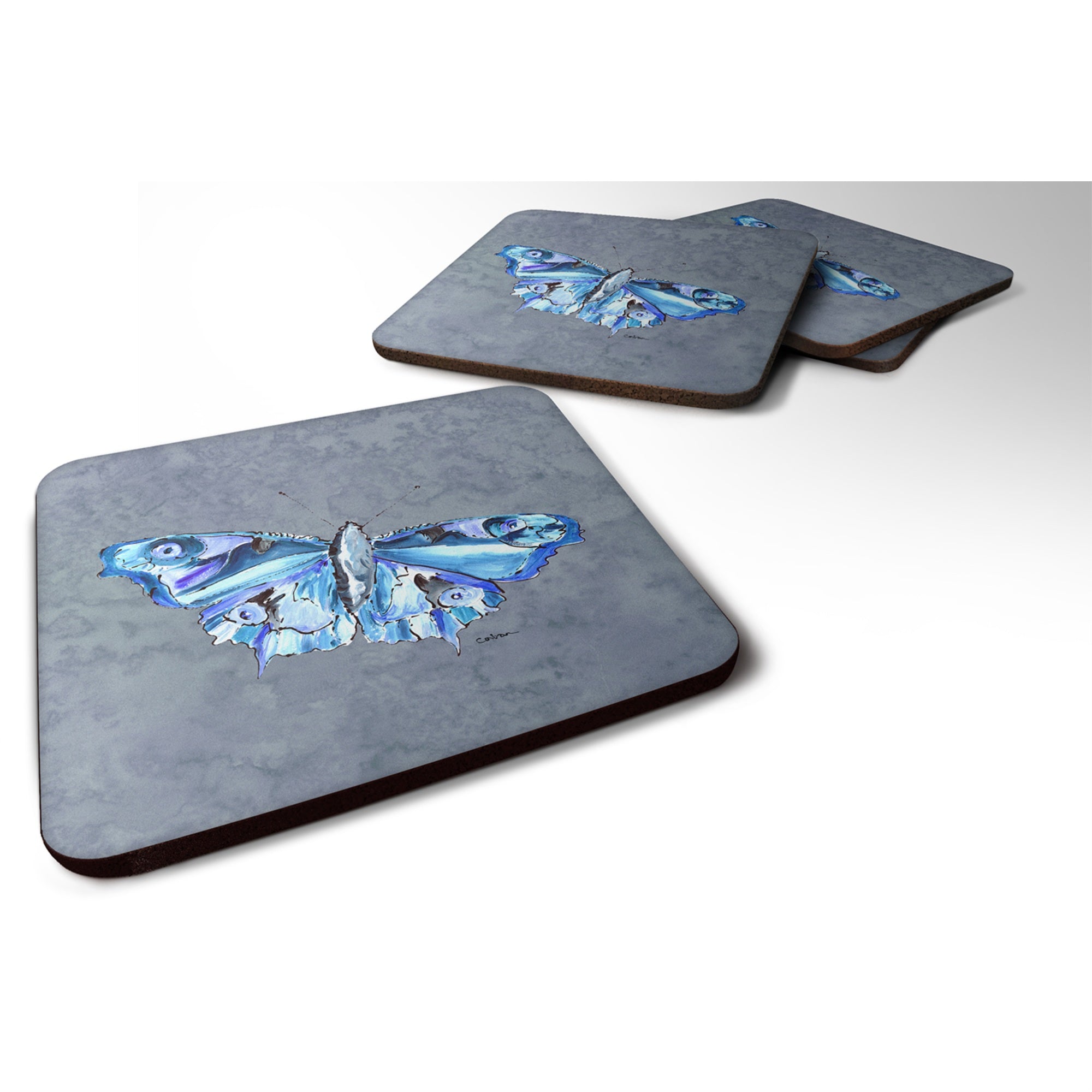 'Caroline'S Treasures 8856Fc Butterfly On Gray Foam Coasters (Set Of 4), 3.5'''' H X 3.5'''' W, Multicolor''