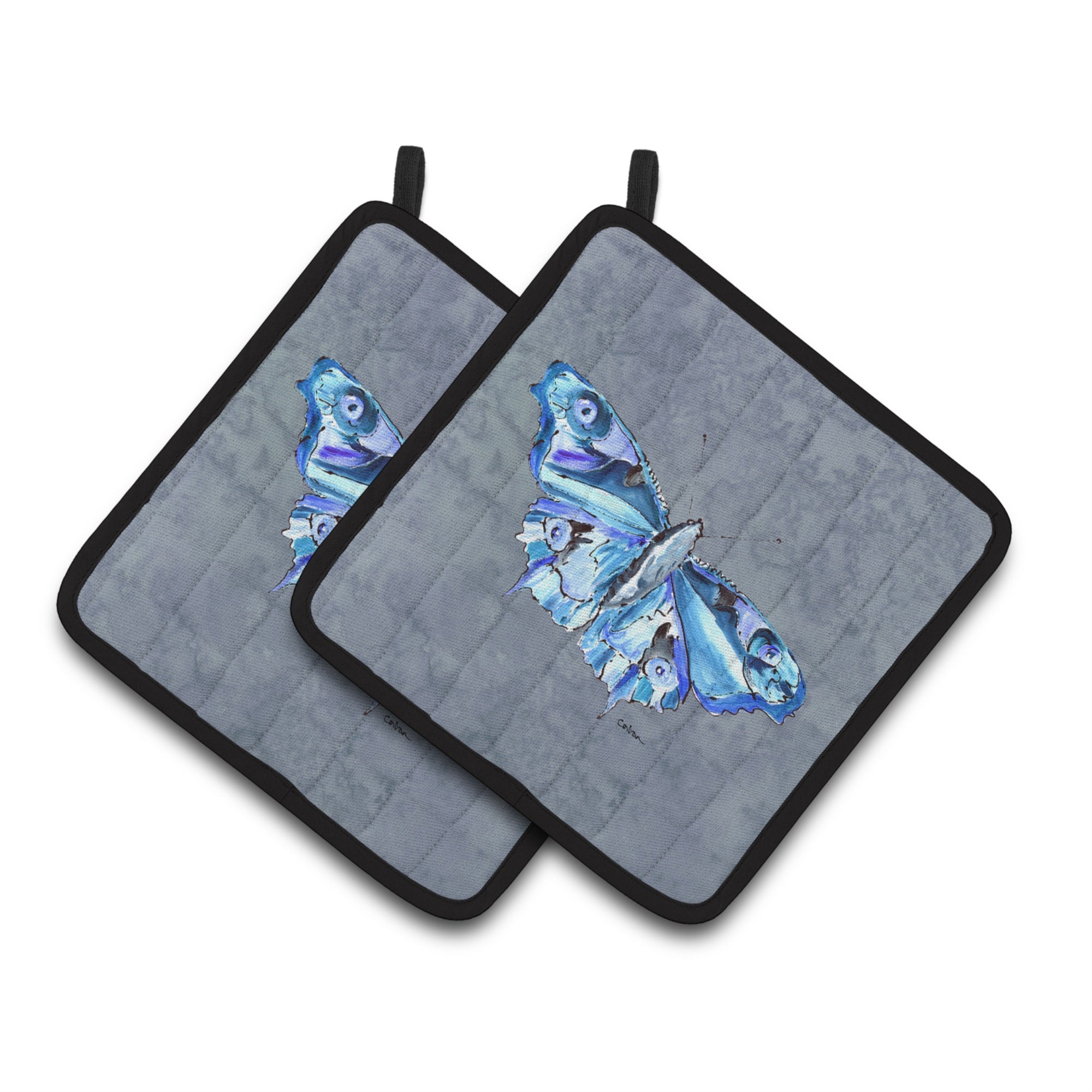 'Caroline'S Treasures Butterfly On Gray Pair Of Pot Holders 8856Pthd, 7.5Hx7.5W, Multicolor''