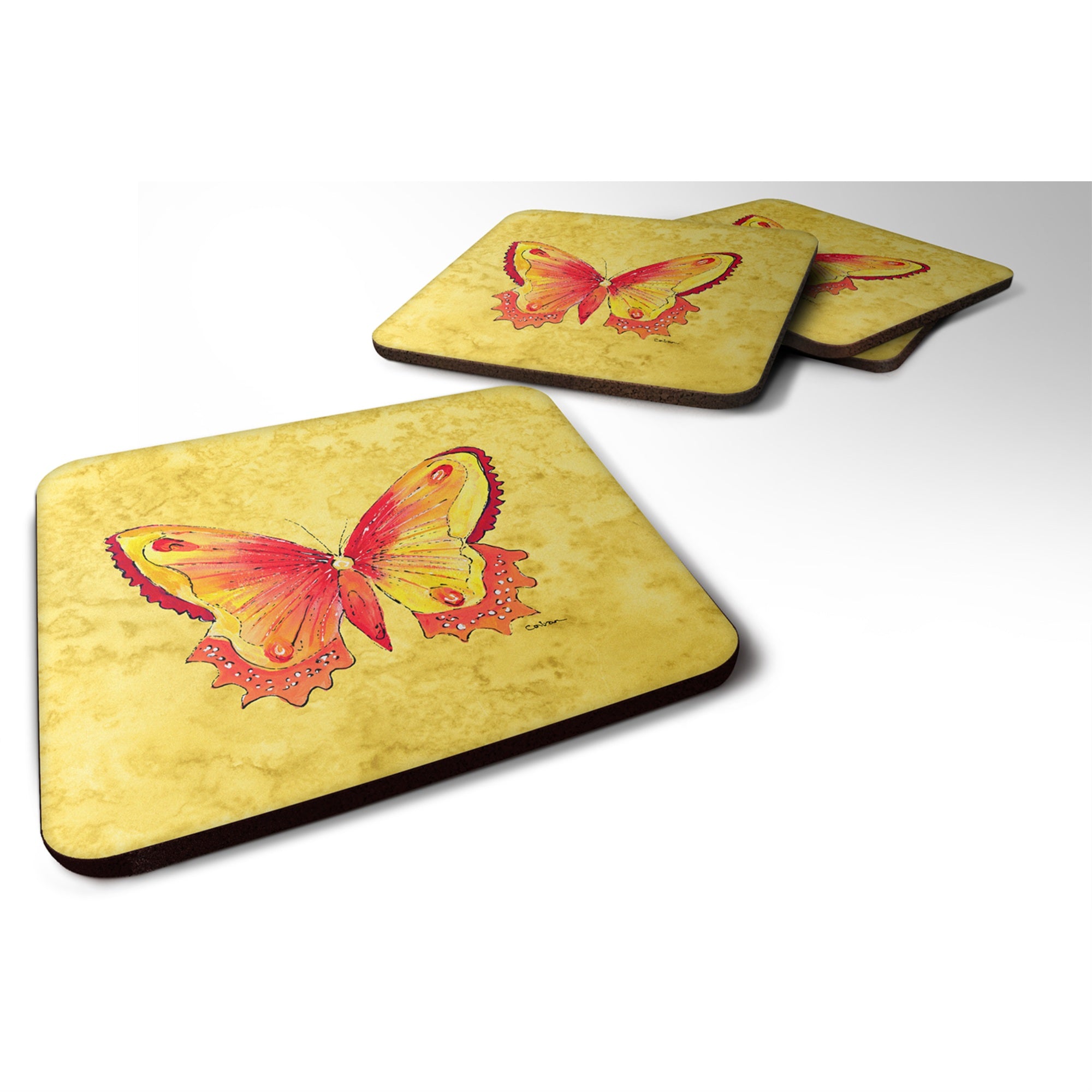 'Caroline'S Treasures 8857Fc Butterfly On Yellow Foam Coasters (Set Of 4), 3.5'''' H X 3.5'''' W, Multicolor''