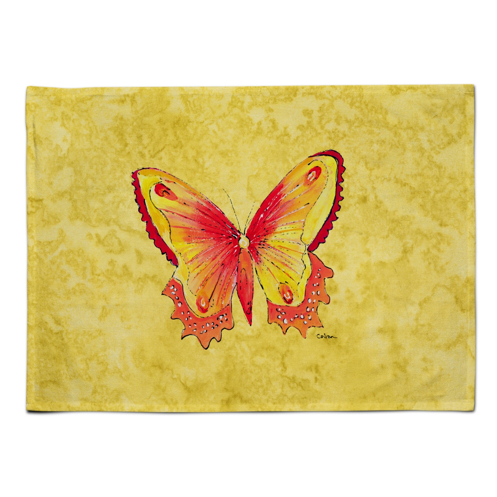 'Caroline'S Treasures 8857Plmt Butterfly On Yellow Fabric Placemat, Multicolor''