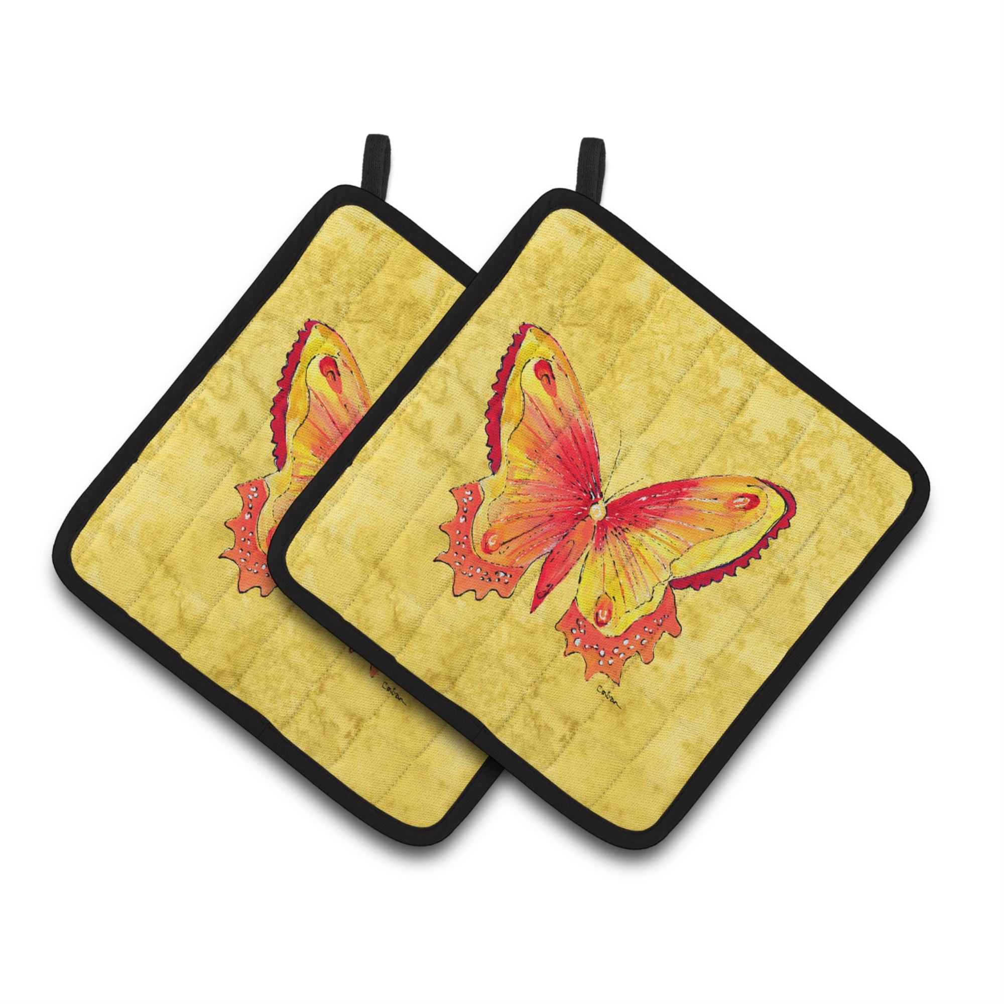 'Caroline'S Treasures Butterfly On Yellow Pair Of Pot Holders 8857Pthd, 7.5Hx7.5W, Multicolor''