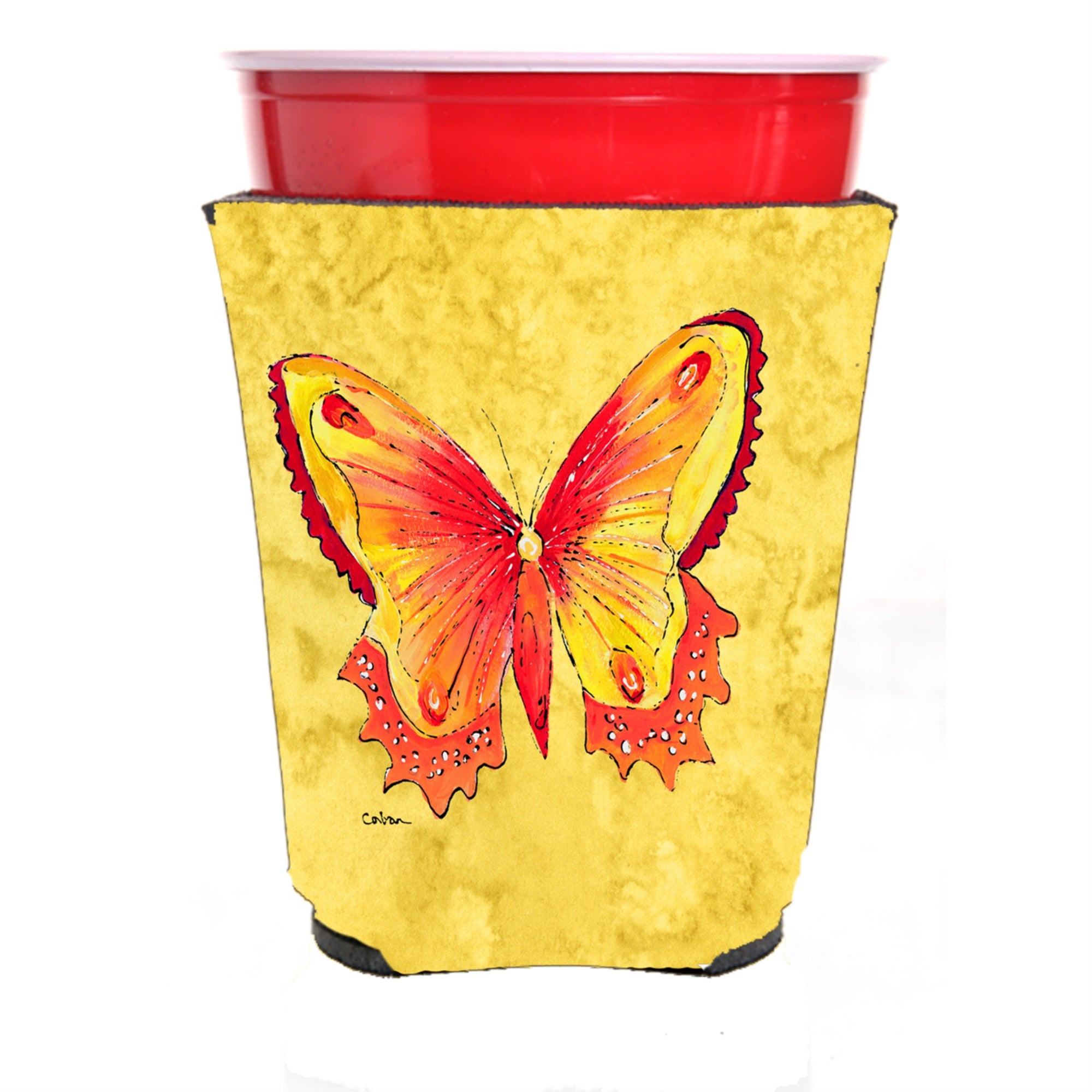 Butterfly On Yellow Red Solo Cup Beverage Insulator Hugger
