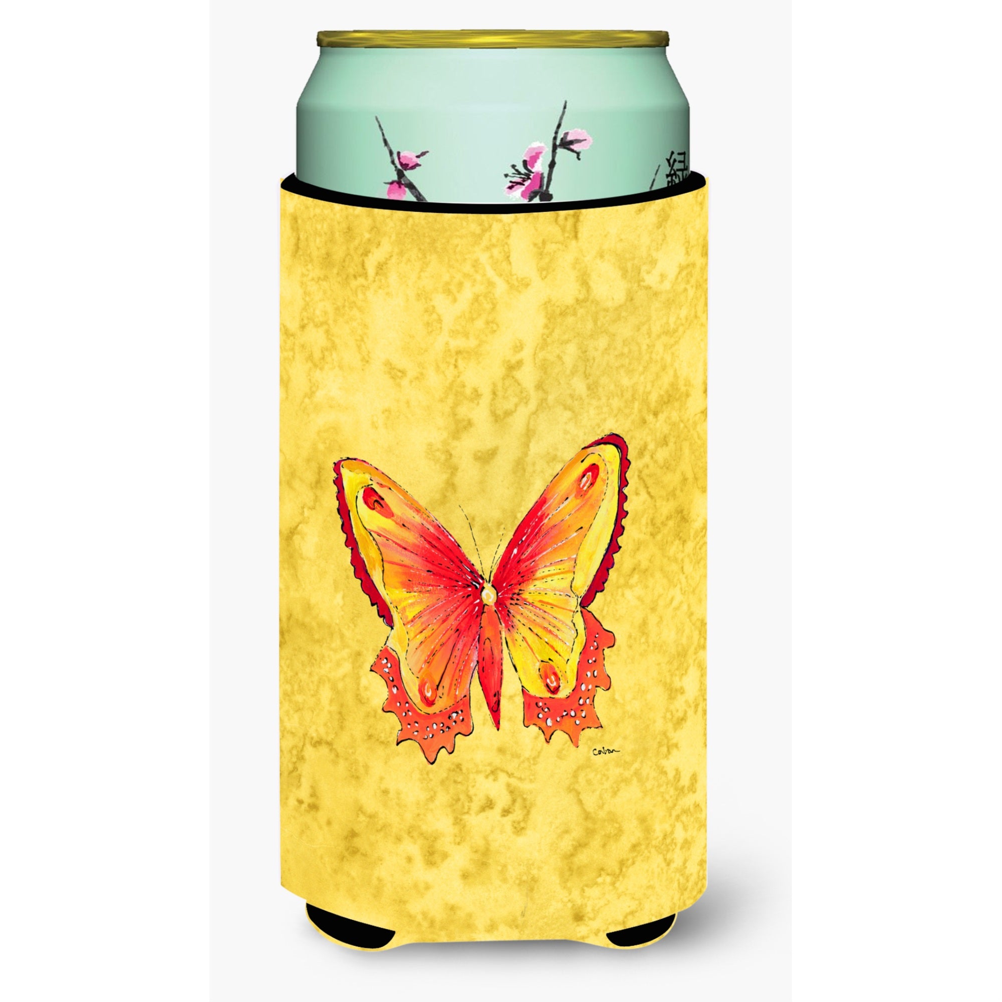 Butterfly On Yellow  Tall Boy Beverage Insulator Beverage Insulator Hugger