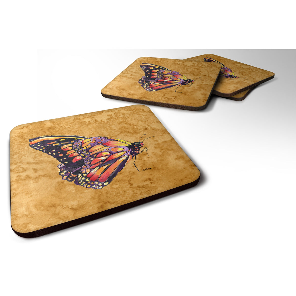 'Caroline'S Treasures 8858Fc Butterfly On Gold Foam Coasters (Set Of 4), 3.5'''' H X 3.5'''' W, Multicolor''