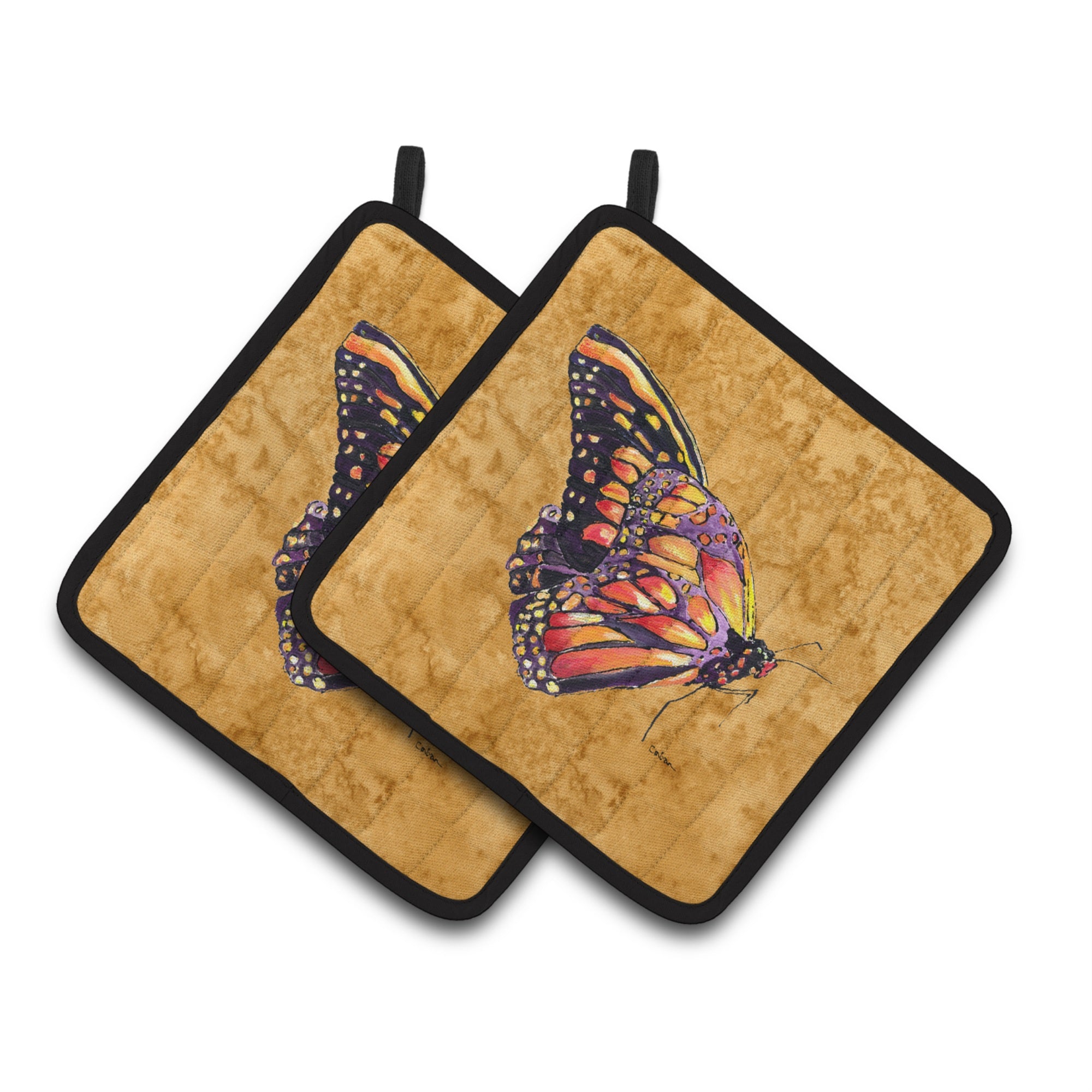 'Caroline'S Treasures Butterfly On Gold Pair Of Pot Holders 8858Pthd, 7.5Hx7.5W, Multicolor''