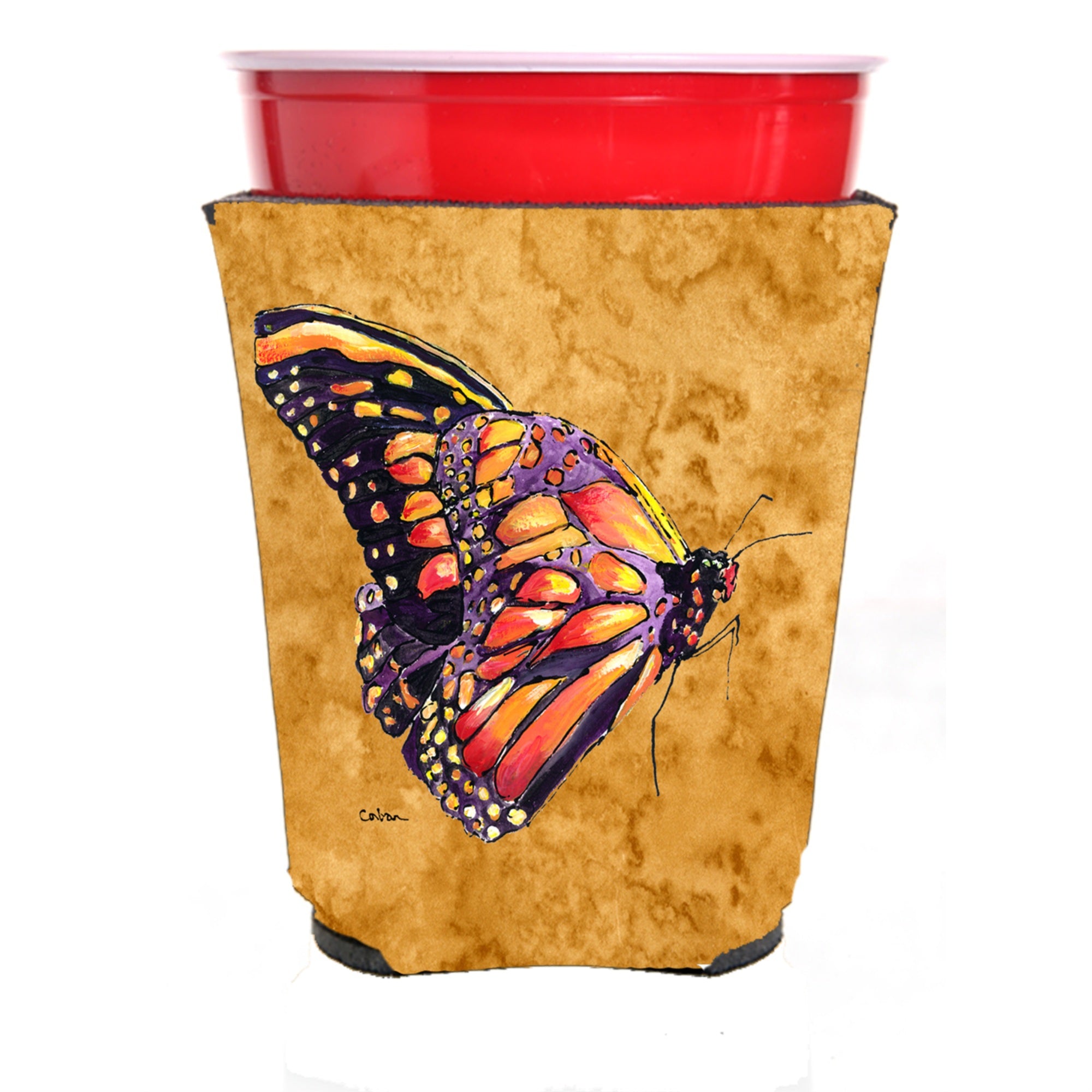 Butterfly On Gold Red Solo Cup Beverage Insulator Hugger