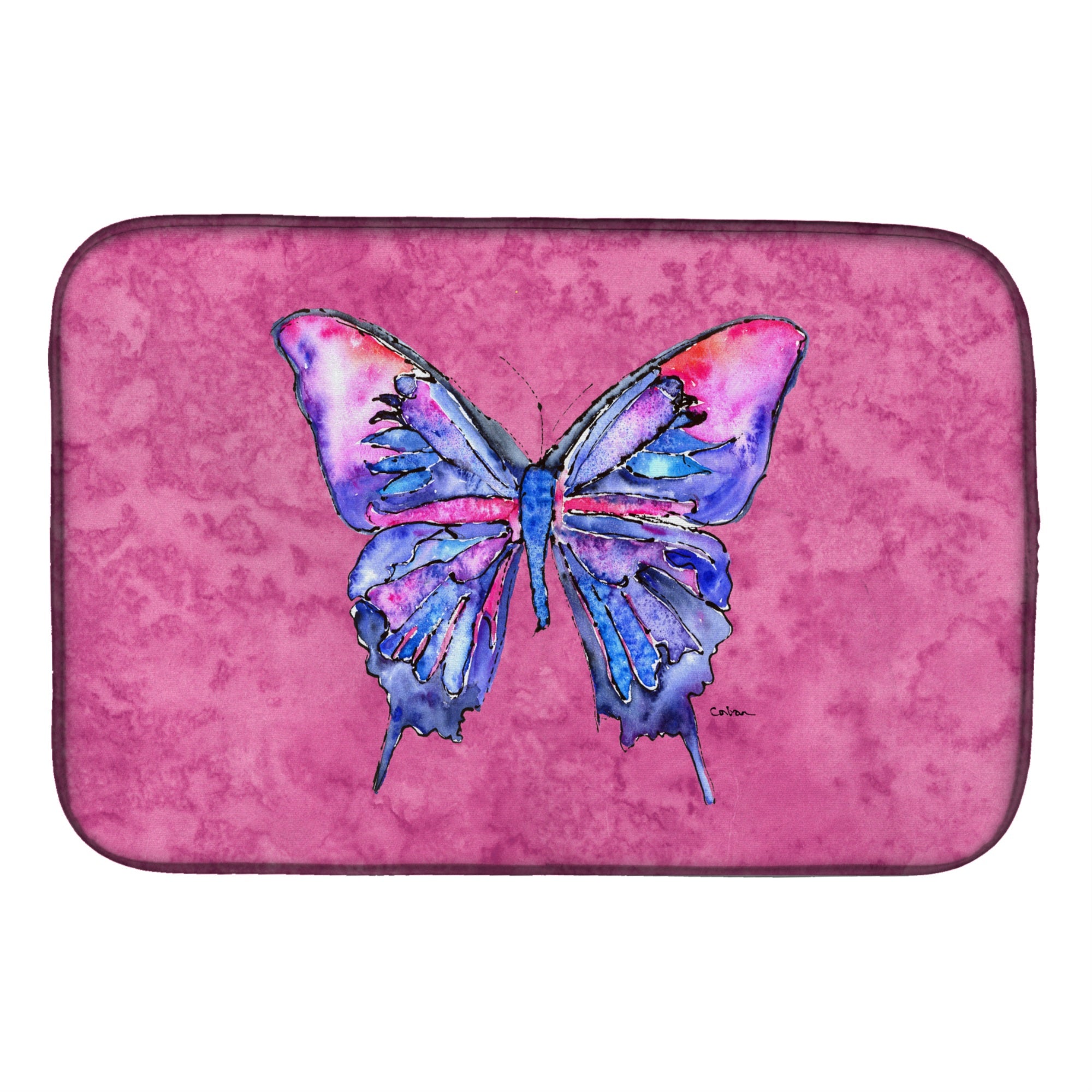 'Caroline'S Treasures Butterfly On Pink Dish Drying Mat, 14'''' X 21'''', Multicolor''