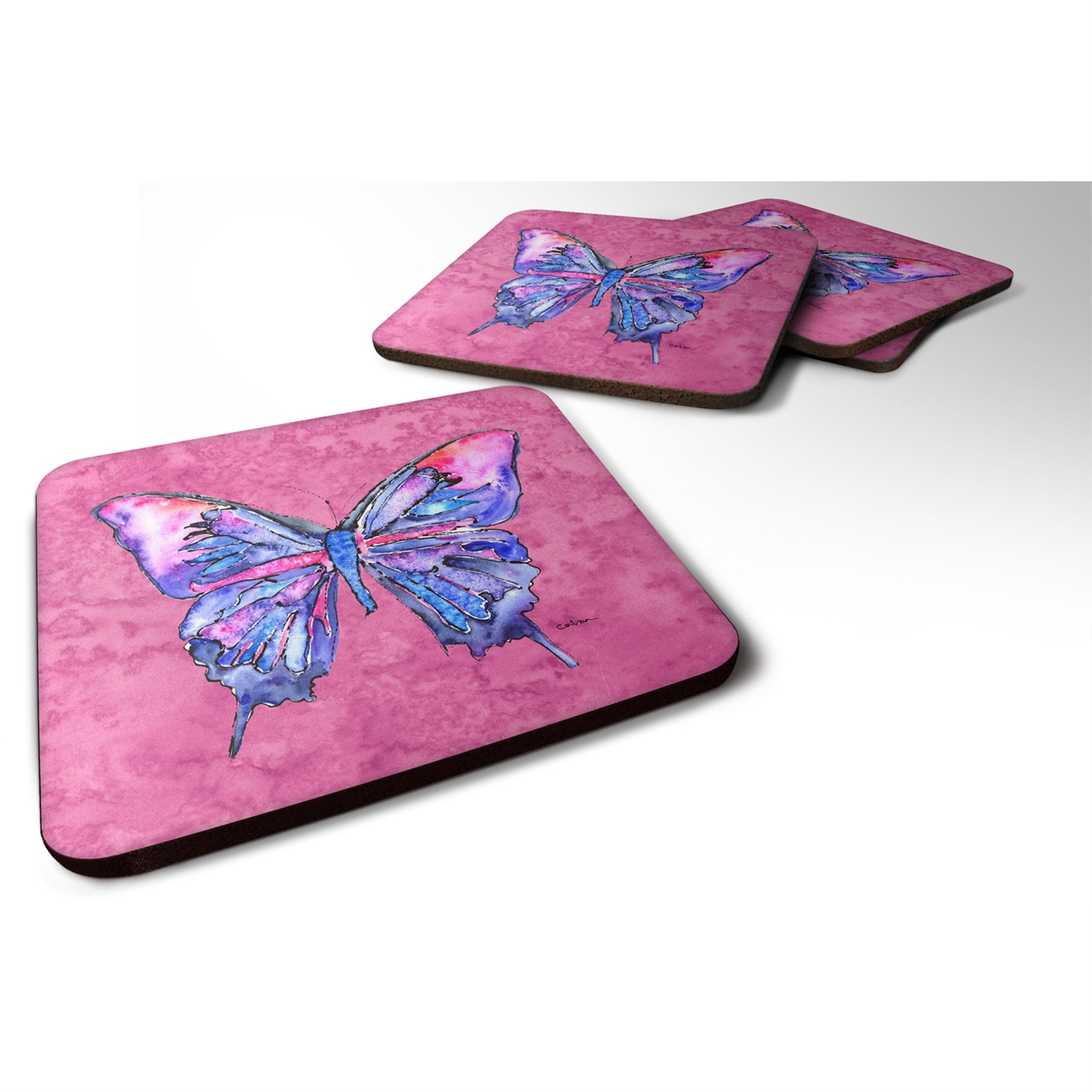 'Caroline'S Treasures 8859Fc Butterfly On Pink Foam Coasters (Set Of 4), 3.5'''' H X 3.5'''' W, Multicolor''