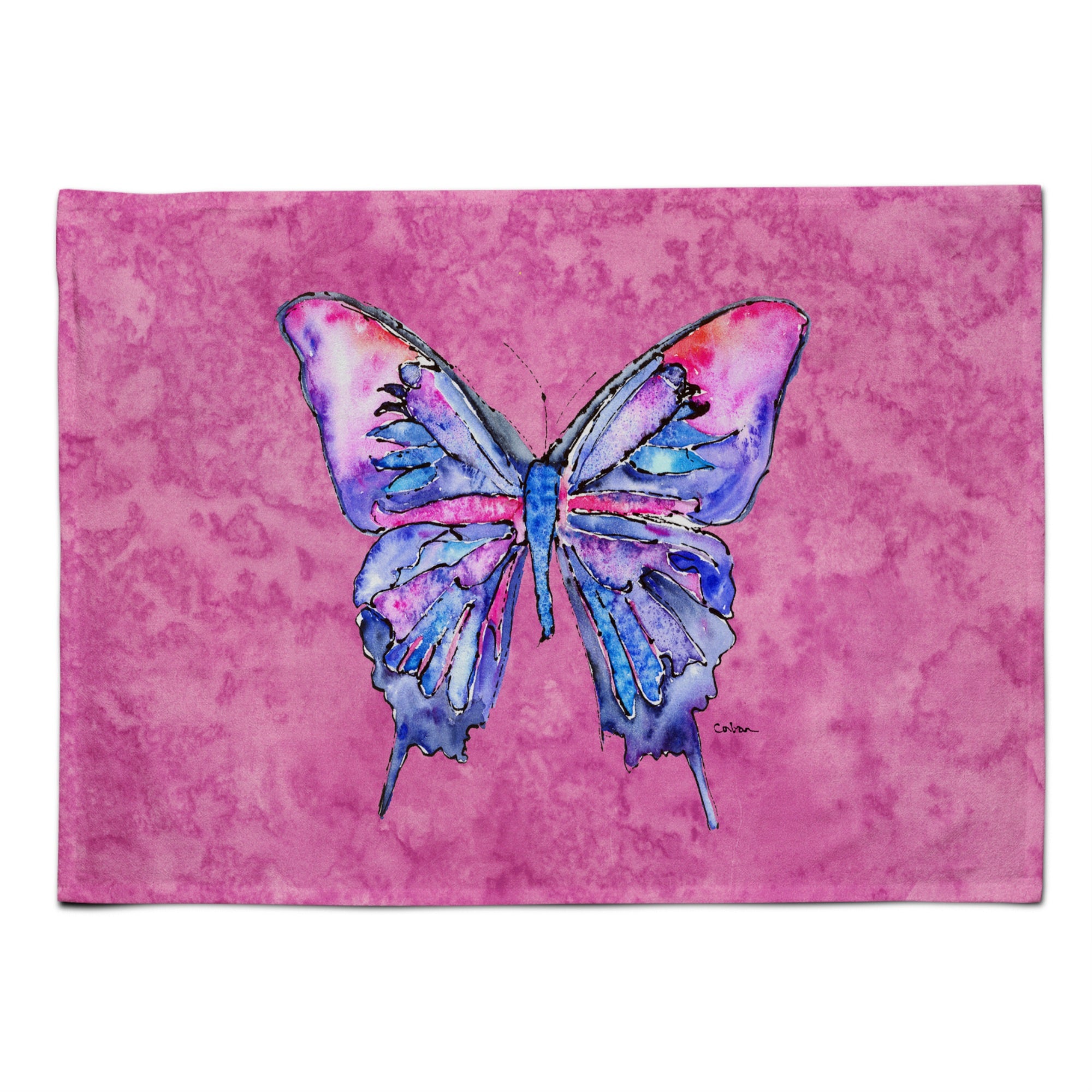 'Caroline'S Treasures 8859Plmt Butterfly On Pink Fabric Placemat, Multicolor''
