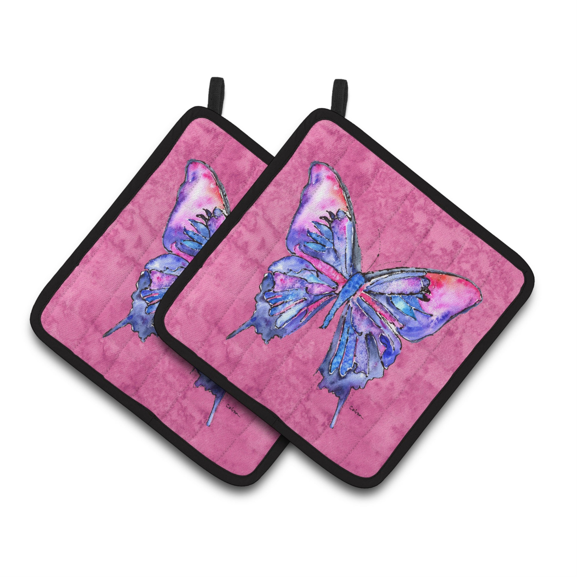 'Caroline'S Treasures Butterfly On Pink Pair Of Pot Holders 8859Pthd, 7.5Hx7.5W, Multicolor''