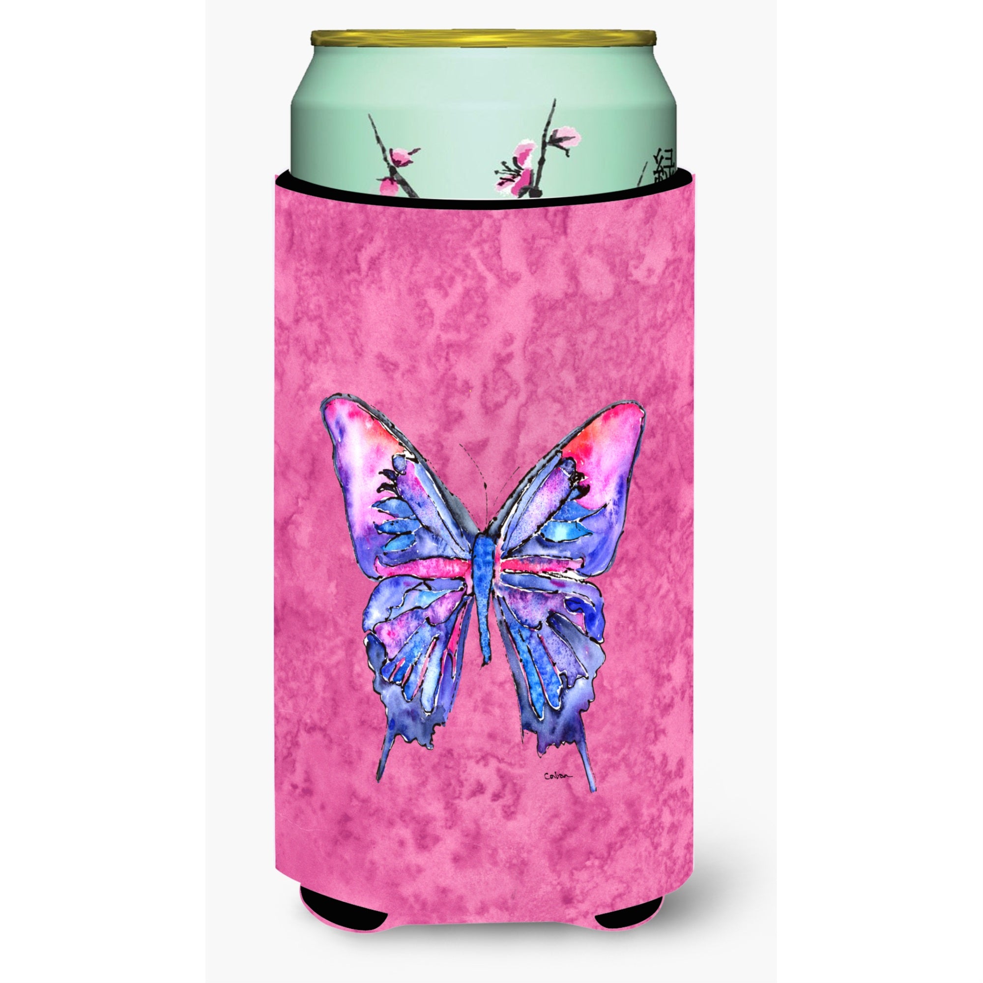 Butterfly On Pink  Tall Boy Beverage Insulator Beverage Insulator Hugger