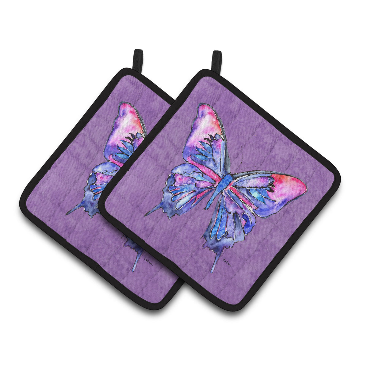 'Caroline'S Treasures Butterfly On Purple Pair Of Pot Holders 8860Pthd, 7.5Hx7.5W, Multicolor''