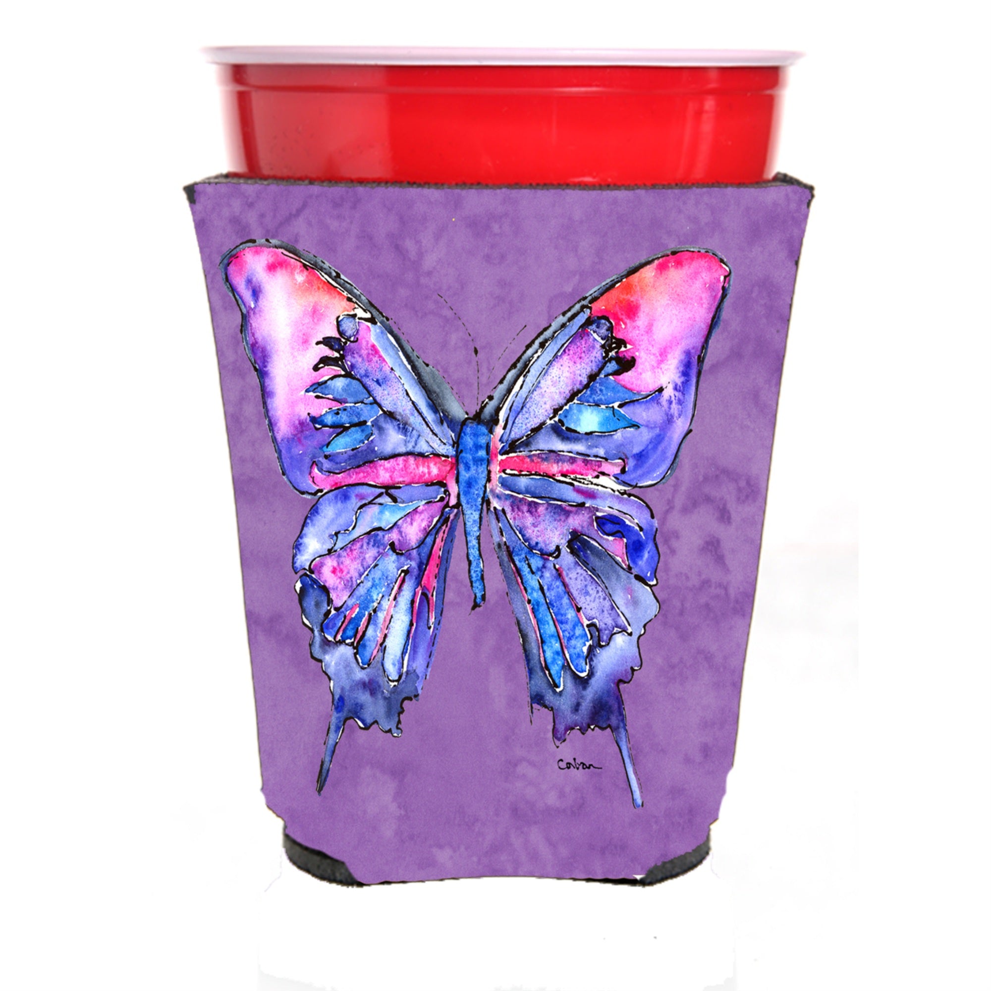 Butterfly On Purple Red Solo Cup Beverage Insulator Hugger