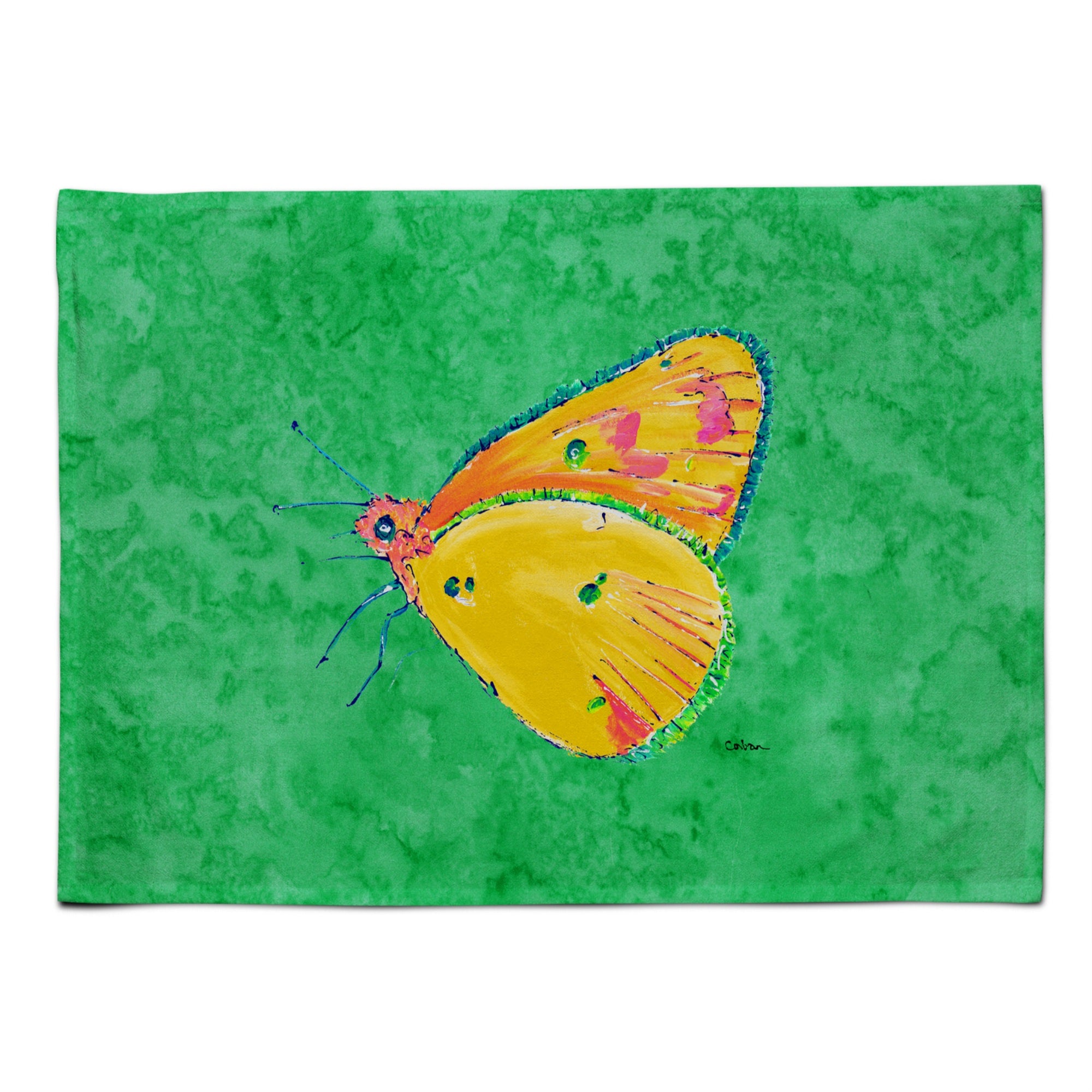 'Caroline'S Treasures 8861Plmt Butterfly Orange On Green Fabric Placemat, Multicolor''