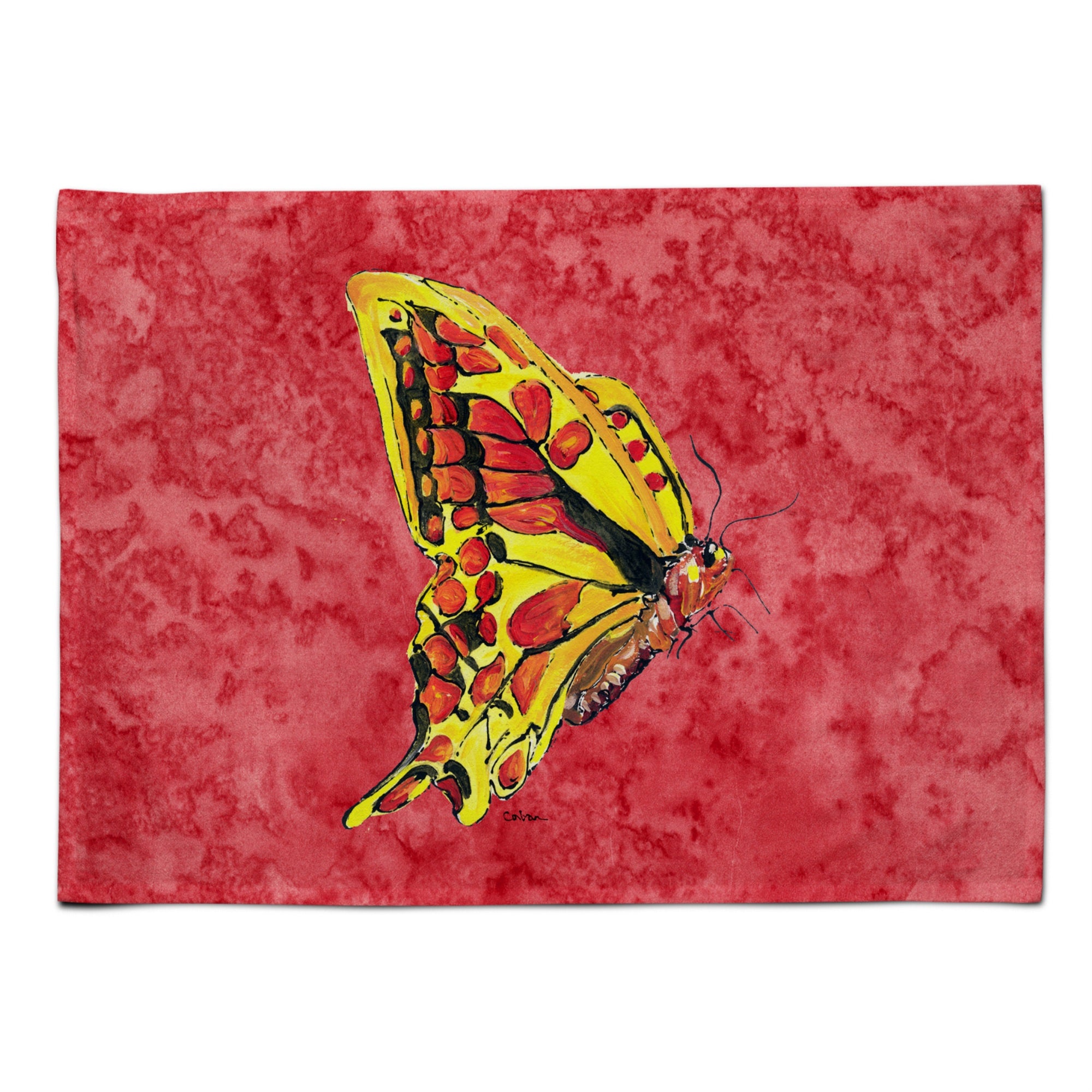'Caroline'S Treasures 8862Plmt Butterfly On Red Fabric Placemat, Multicolor''