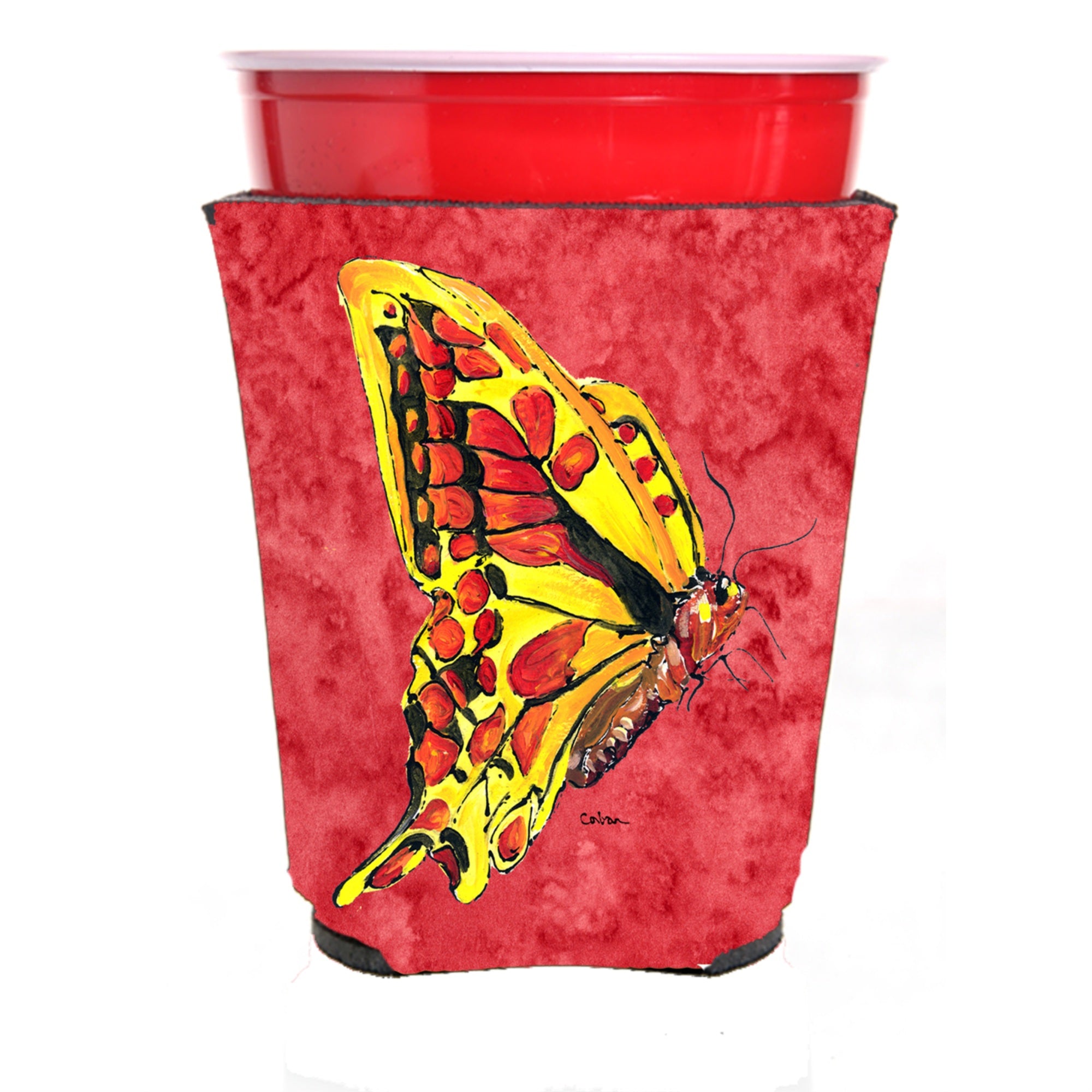 Butterfly On Red Red Solo Cup Beverage Insulator Hugger