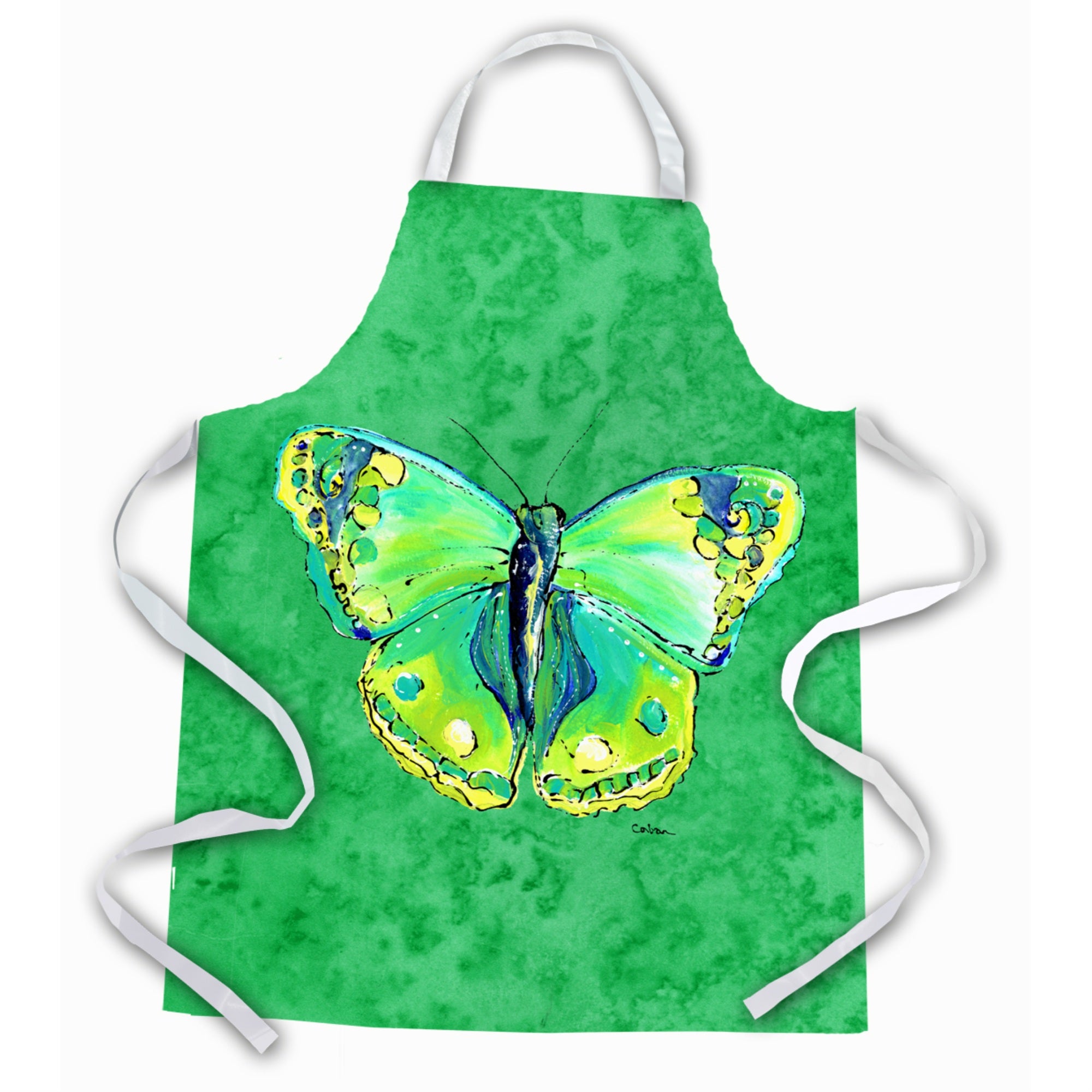 'Caroline'S Treasures 8863Apron Butterfly Green On Green Apron, Large, Multicolor''