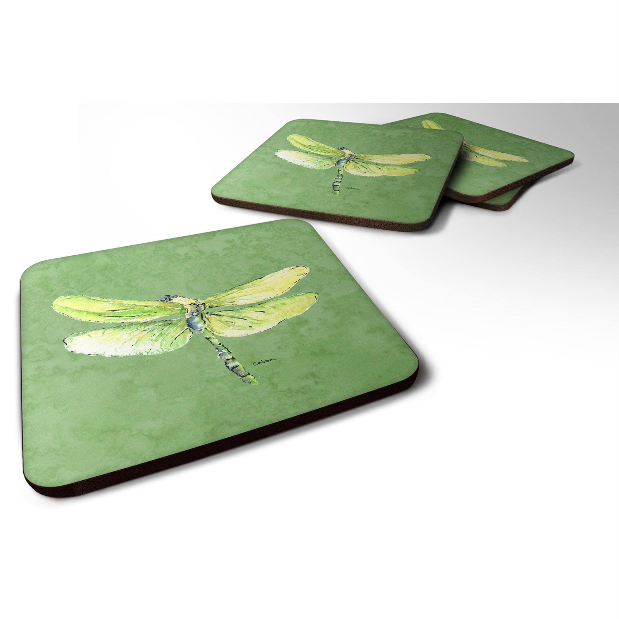 'Caroline'S Treasures 8864Fc Dragonfly On Avacado Foam Coasters (Set Of 4), 3.5'''' H X 3.5'''' W, Multicolor''
