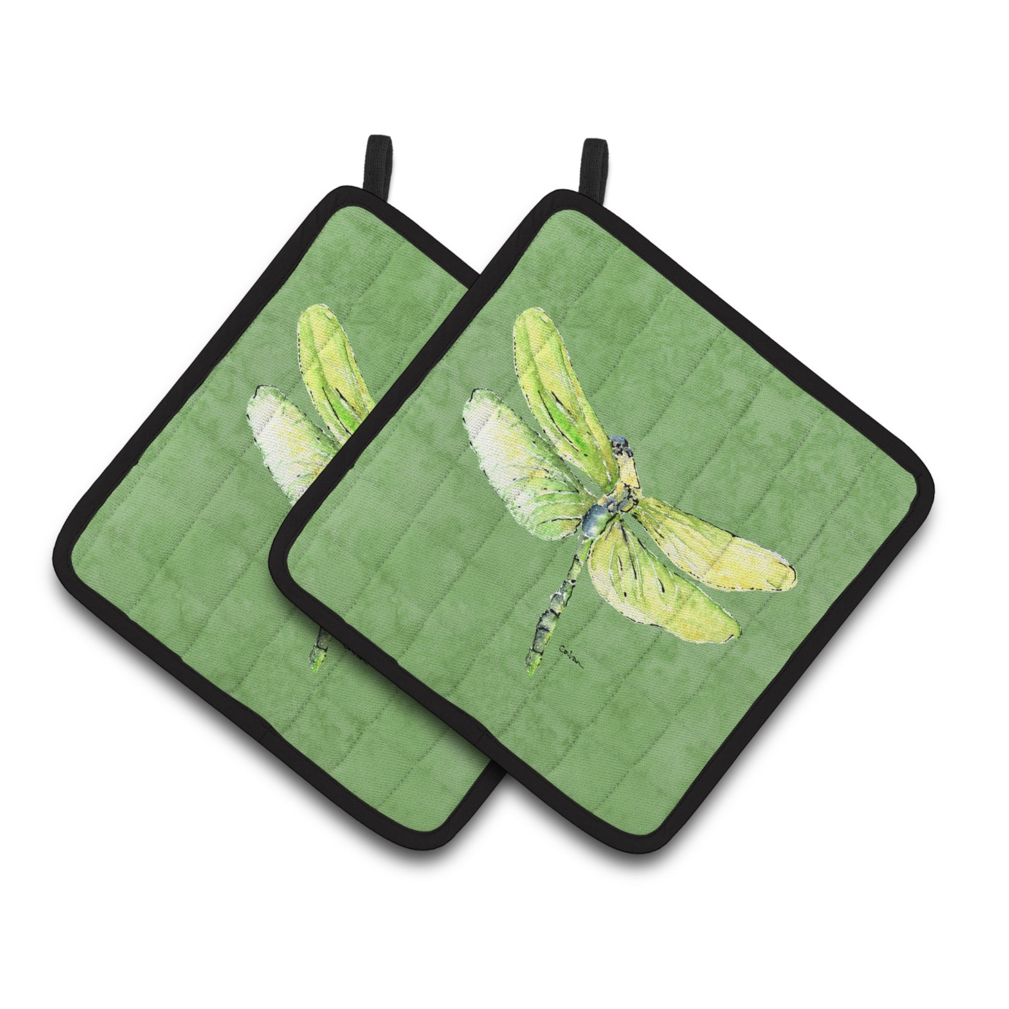 'Caroline'S Treasures Dragonfly On Avacado Pair Of Pot Holders 8864Pthd, 7.5Hx7.5W, Multicolor''