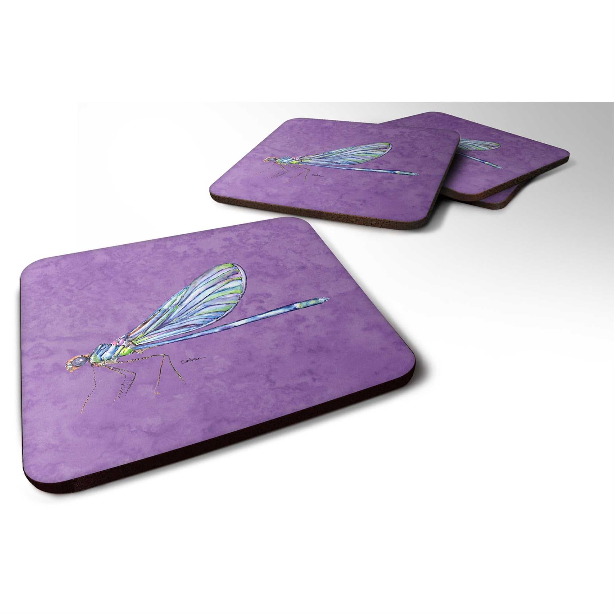'Caroline'S Treasures 8865Fc Dragonfly On Purple Foam Coasters (Set Of 4), 3.5'''' H X 3.5'''' W, Multicolor''
