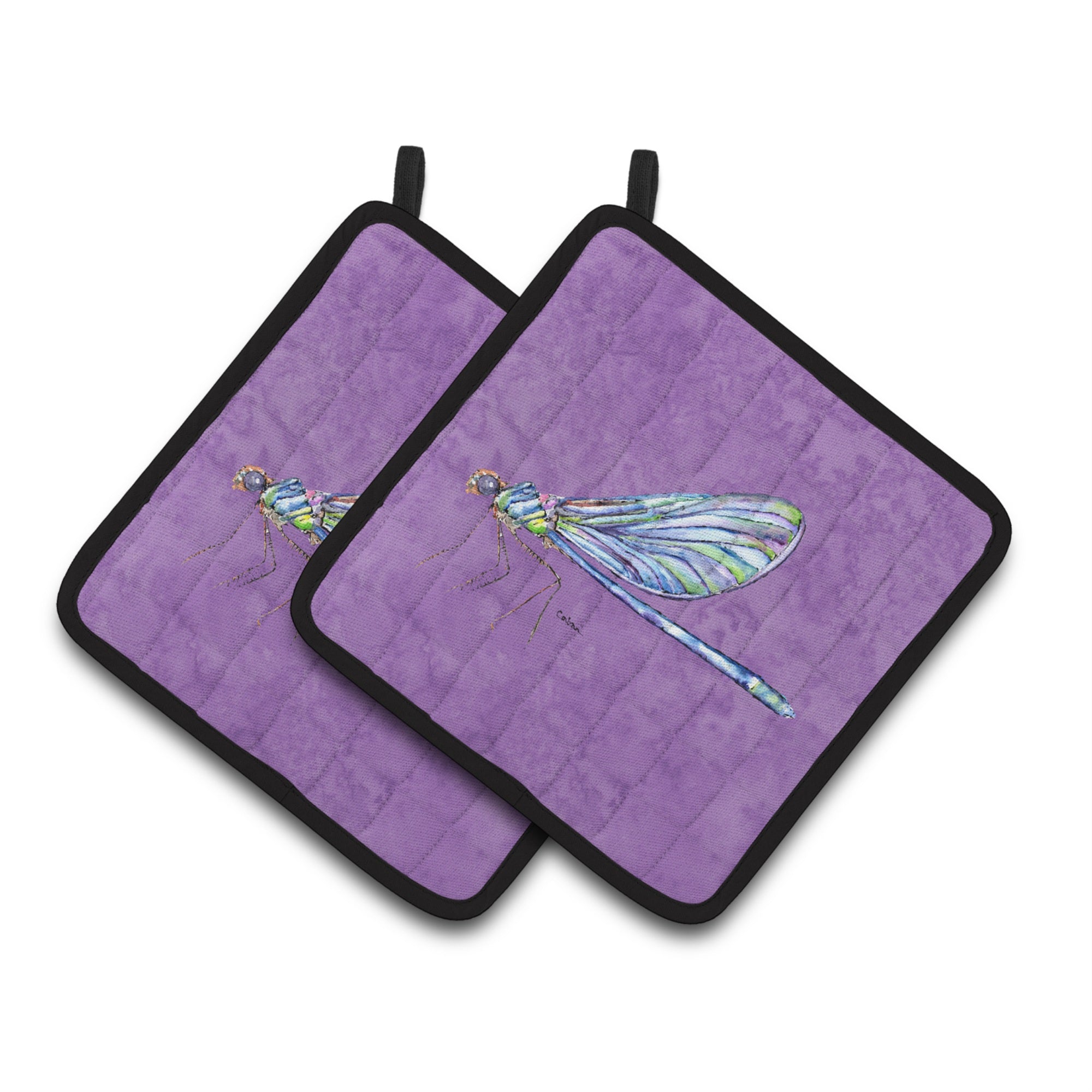 'Caroline'S Treasures Dragonfly On Purple Pair Of Pot Holders 8865Pthd, 7.5Hx7.5W, Multicolor''