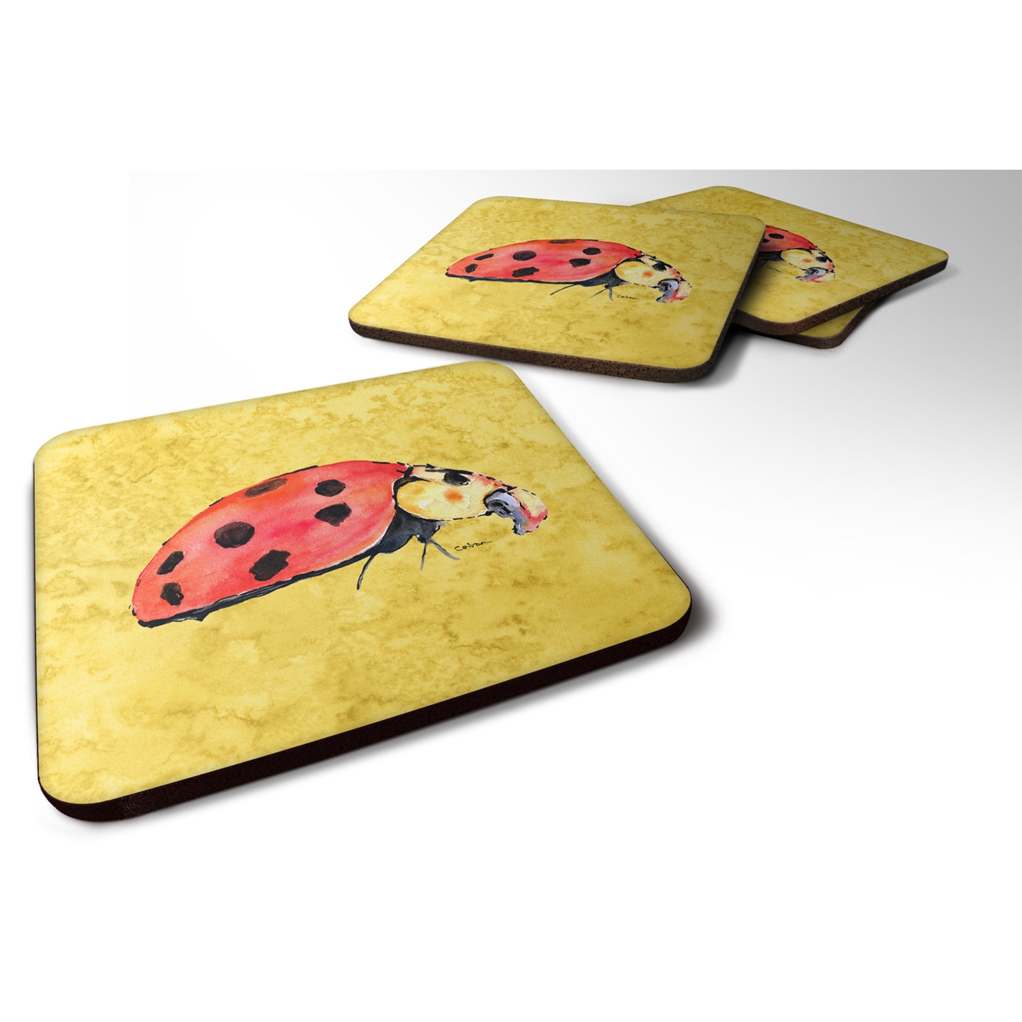 'Caroline'S Treasures 8867Fc Lady Bug On Yellow Foam Coasters (Set Of 4), 3.5'''' H X 3.5'''' W, Multicolor''