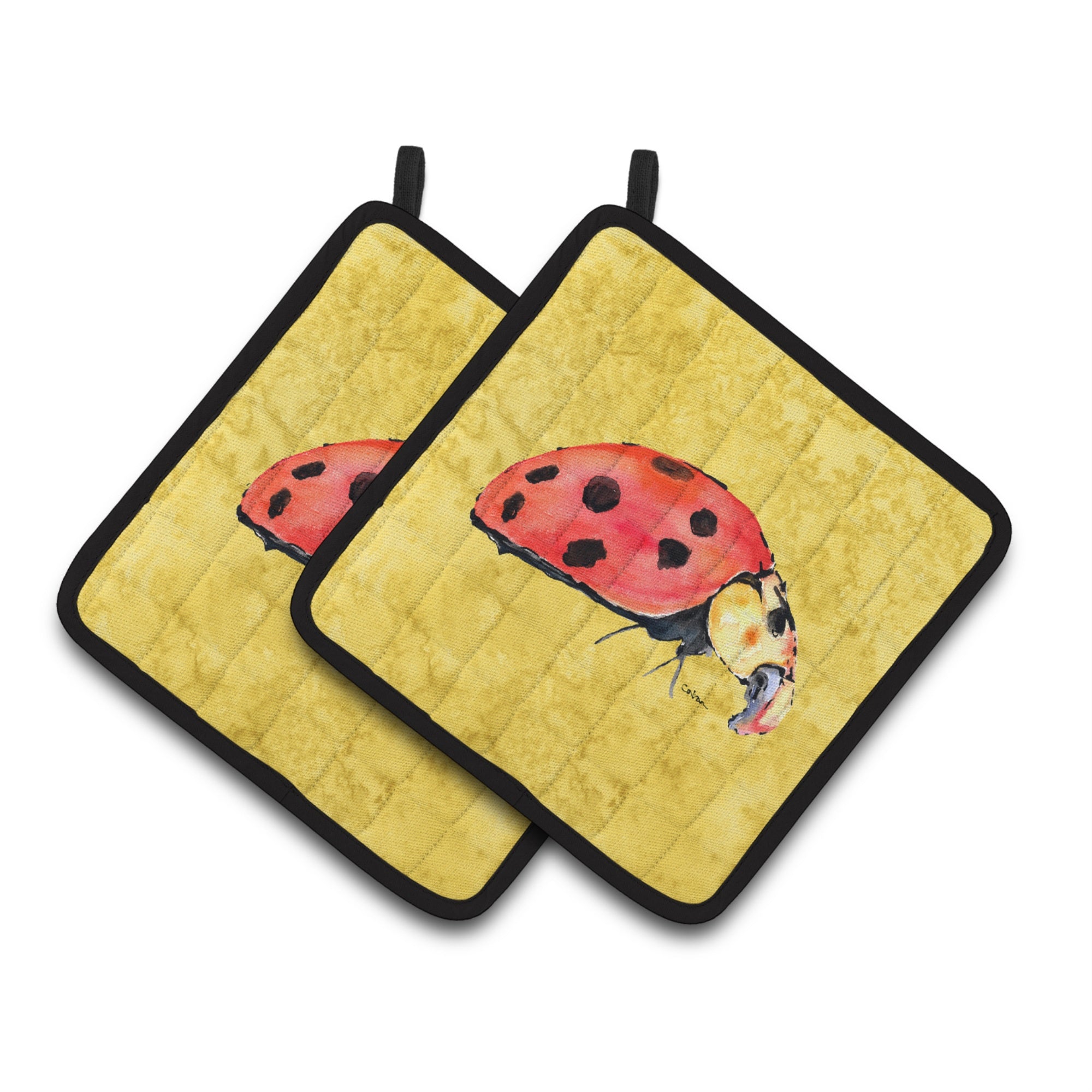 'Caroline'S Treasures Lady Bug On Yellow Pair Of Pot Holders 8867Pthd, 7.5Hx7.5W, Multicolor''