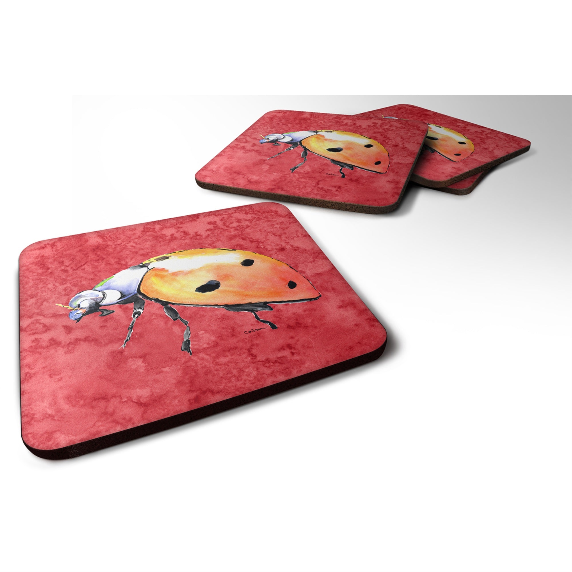 'Caroline'S Treasures 8868Fc Lady Bug On Red Foam Coasters (Set Of 4), 3.5'''' H X 3.5'''' W, Multicolor''