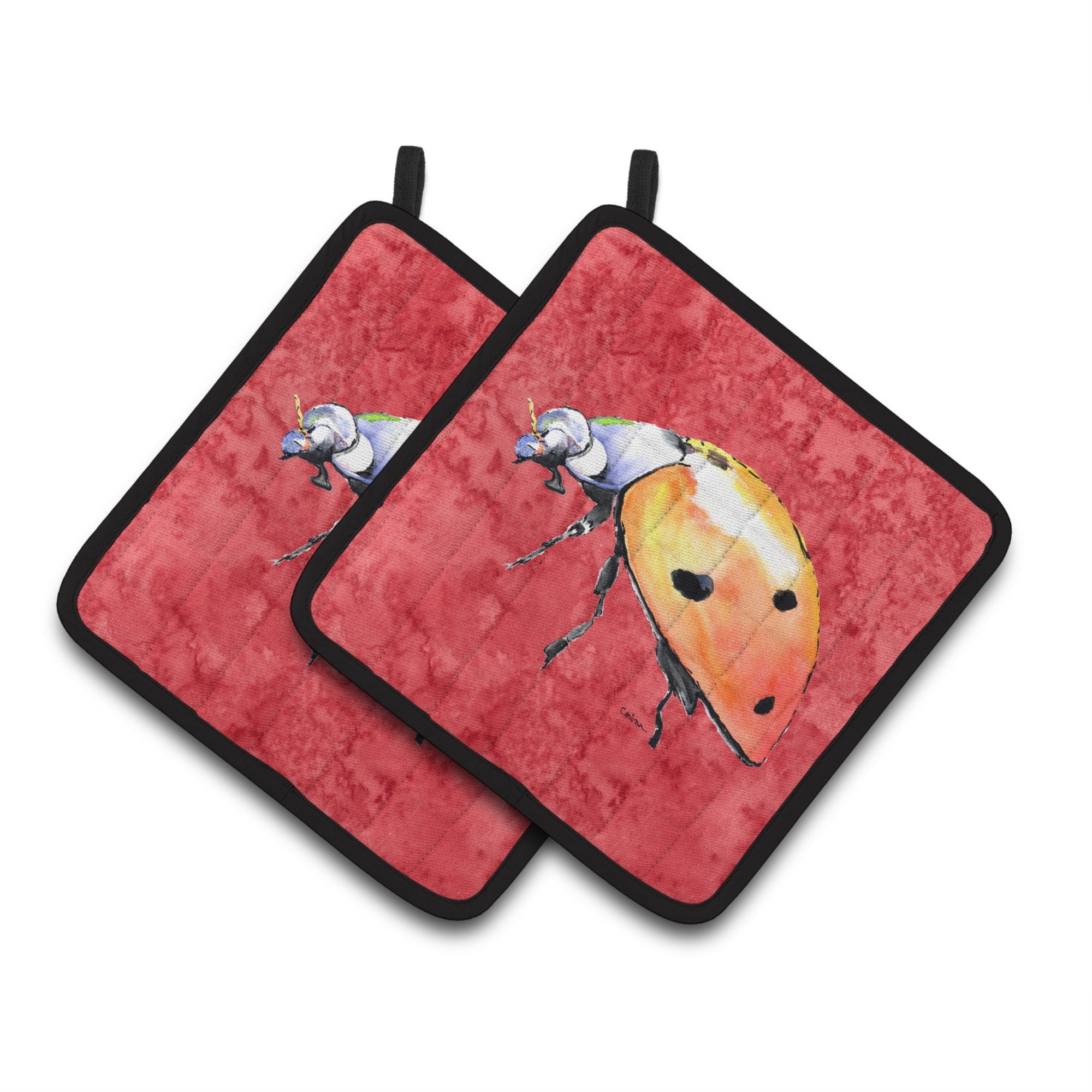 'Caroline'S Treasures Lady Bug On Red Pair Of Pot Holders 8868Pthd, 7.5Hx7.5W, Multicolor''