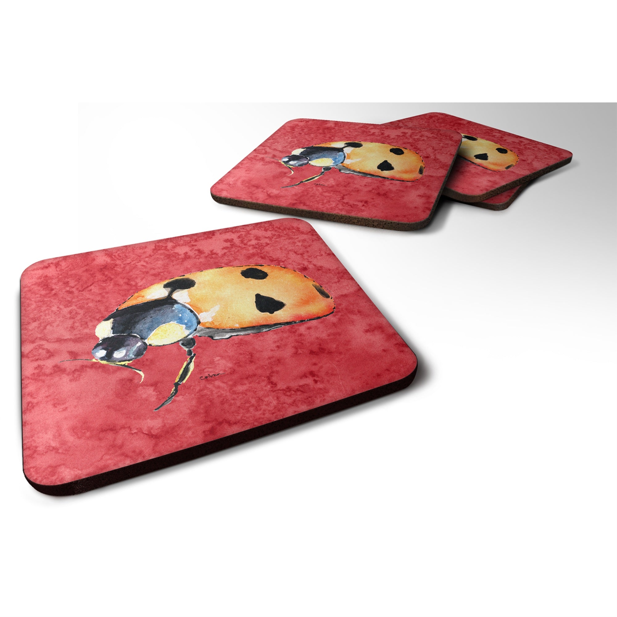 'Caroline'S Treasures 8869Fc Lady Bug On Red Foam Coasters (Set Of 4), 3.5'''' H X 3.5'''' W, Multicolor''