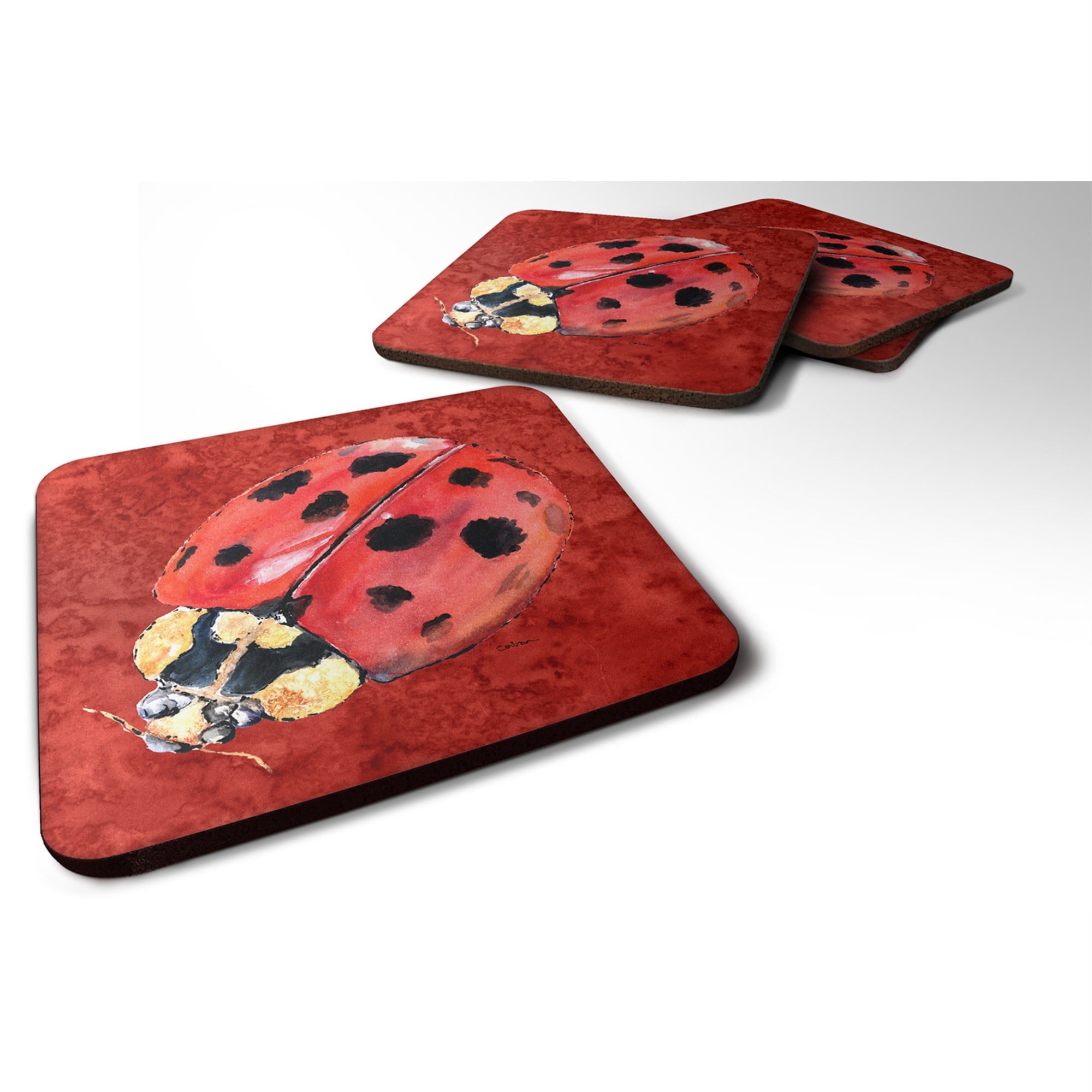 'Caroline'S Treasures 8870Fc Lady Bug On Deep Red Foam Coasters (Set Of 4), 3.5'''' H X 3.5'''' W, Multicolor''