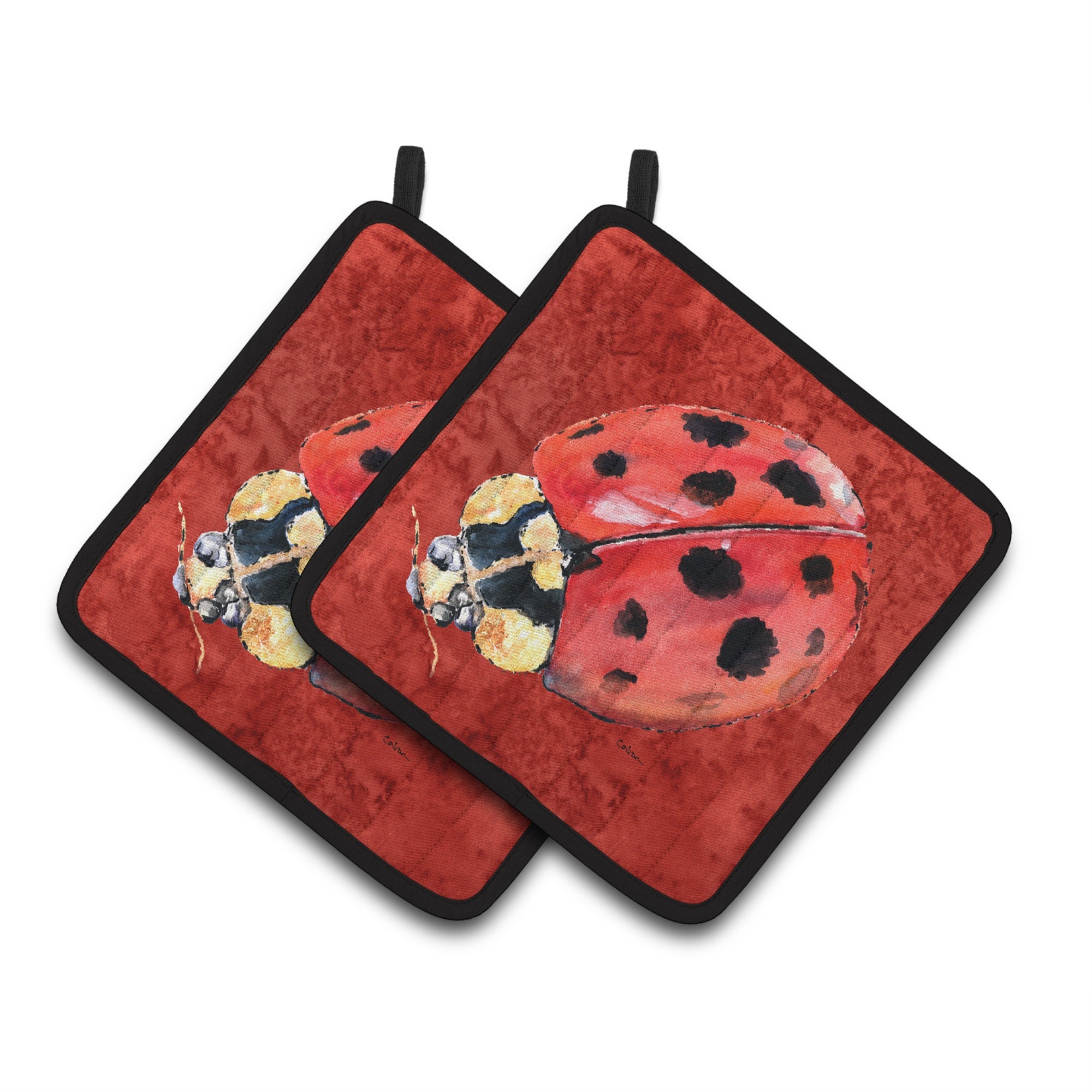 'Caroline'S Treasures Lady Bug On Deep Red Pair Of Pot Holders 8870Pthd, 7.5Hx7.5W, Multicolor''