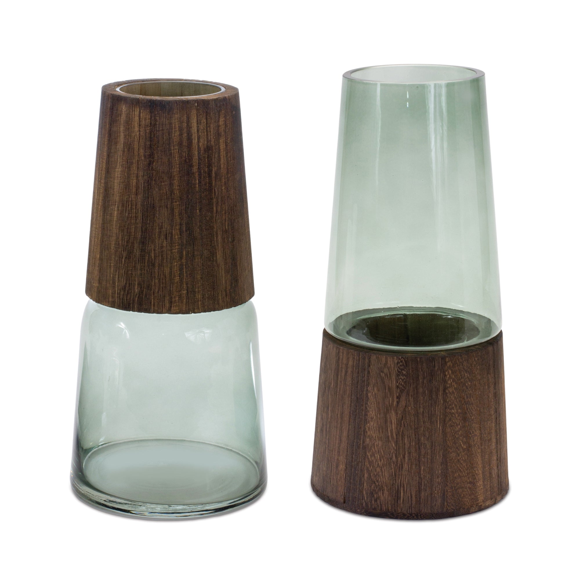 Vase (Set of 2) 5.5D x 11H, 5.5D x 11H Glass/Wood