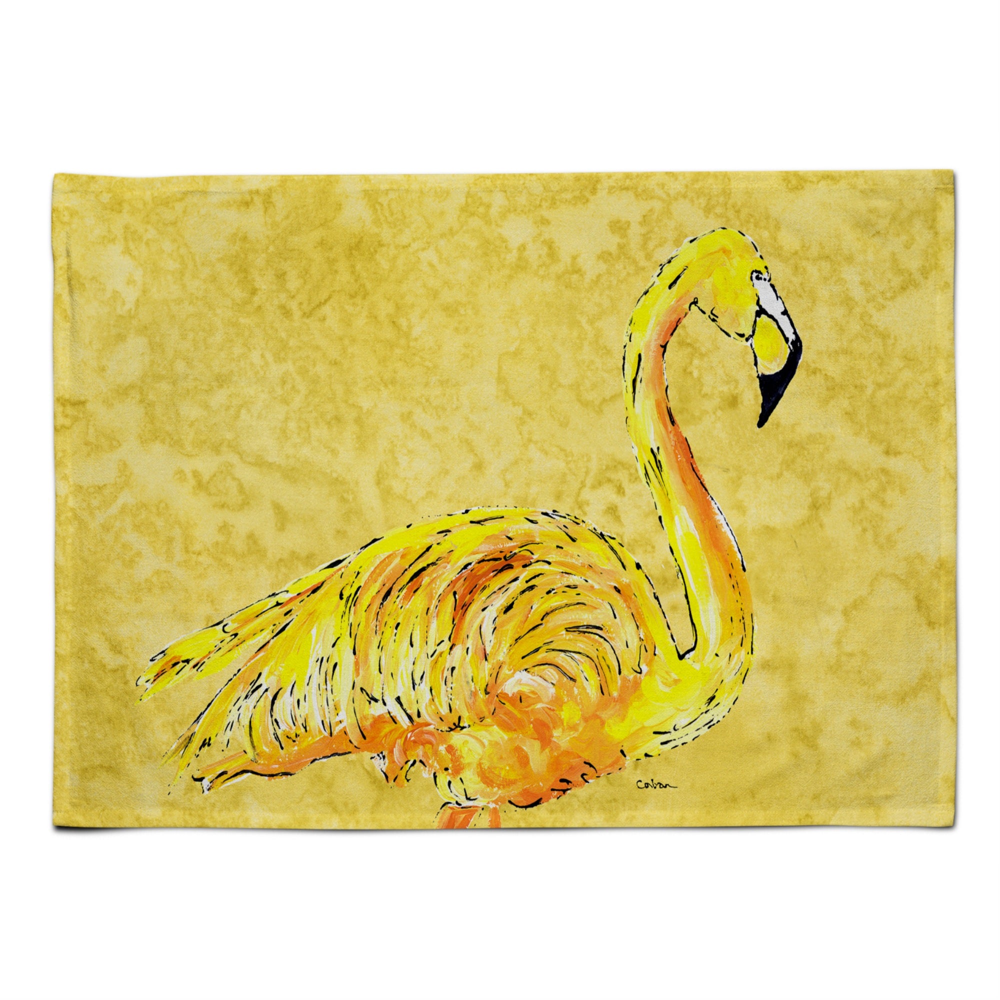 'Caroline'S Treasures 8872Plmt Flamingo On Yellow Fabric Placemat, Multicolor''