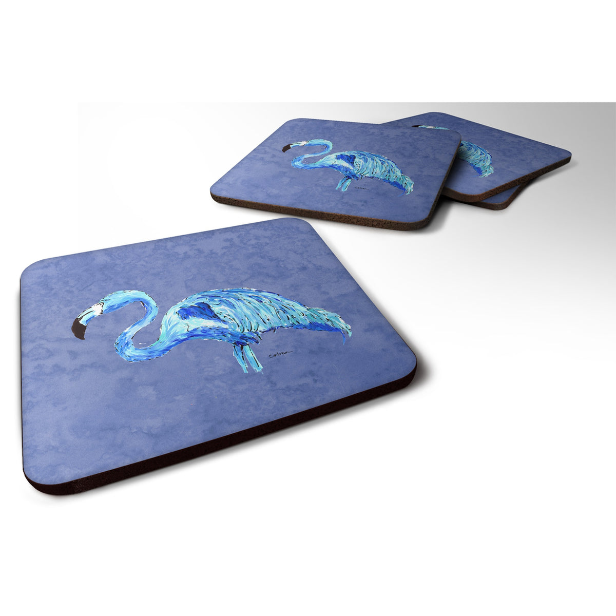 'Caroline'S Treasures 8873Fc Flamingo On Slate Blue Foam Coasters (Set Of 4), 3.5'''' H X 3.5'''' W, Multicolor''