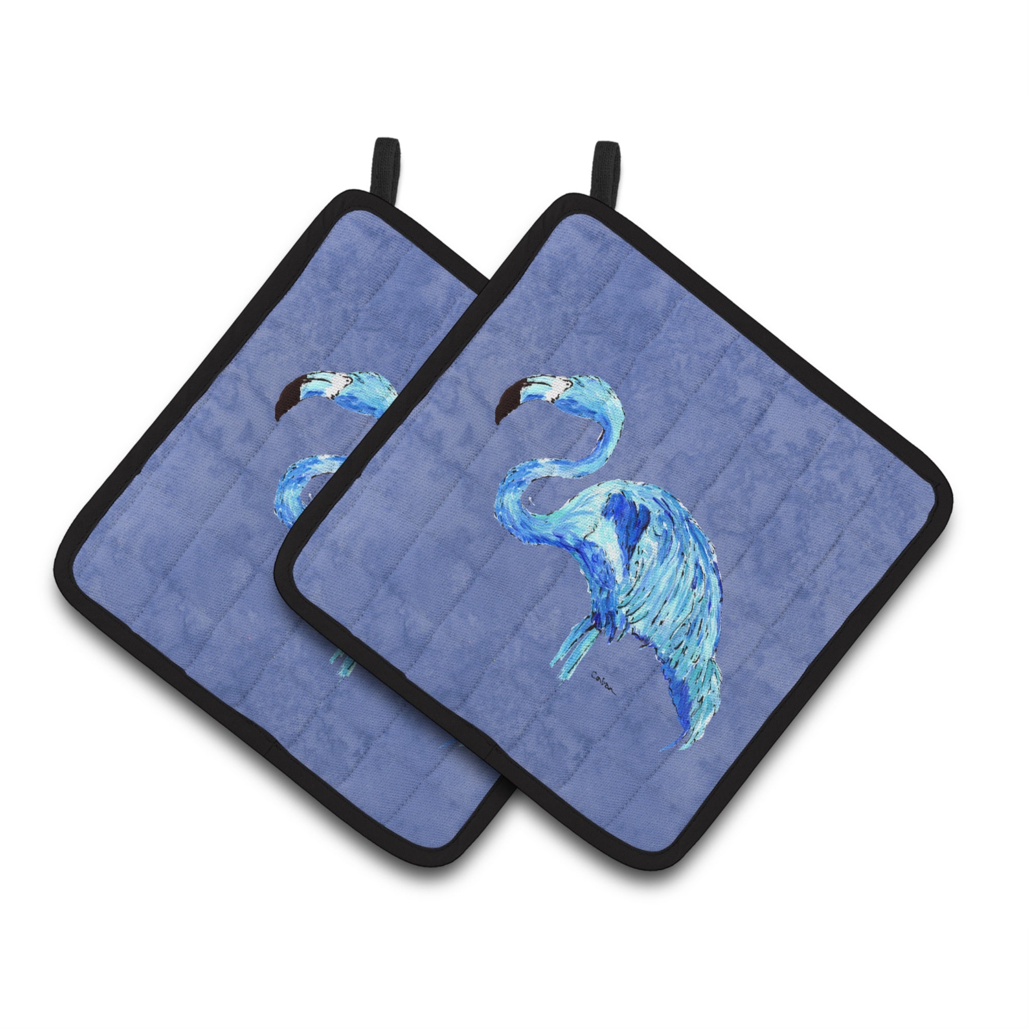 'Caroline'S Treasures Flamingo On Slate Blue Pair Of Pot Holders 8873Pthd, 7.5Hx7.5W, Multicolor''