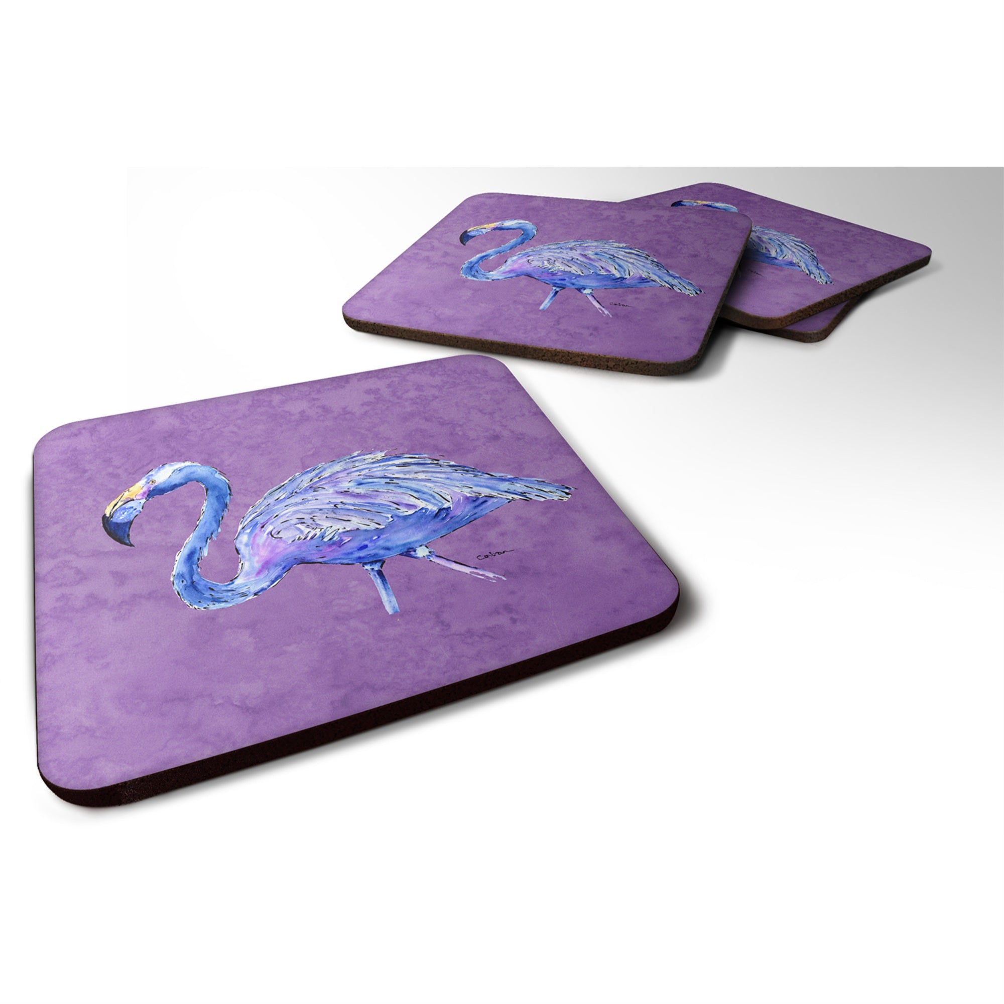 'Caroline'S Treasures 8874Fc Flamingo On Purple Foam Coasters (Set Of 4), 3.5'''' H X 3.5'''' W, Multicolor''