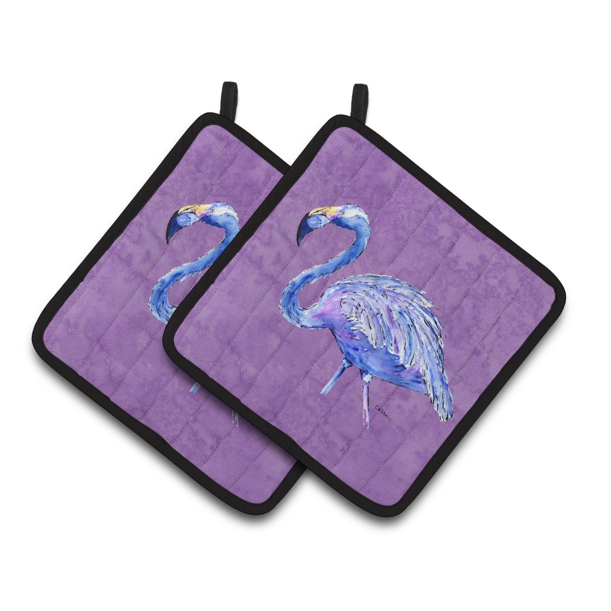 'Caroline'S Treasures Flamingo On Purple Pair Of Pot Holders 8874Pthd, 7.5Hx7.5W, Multicolor''