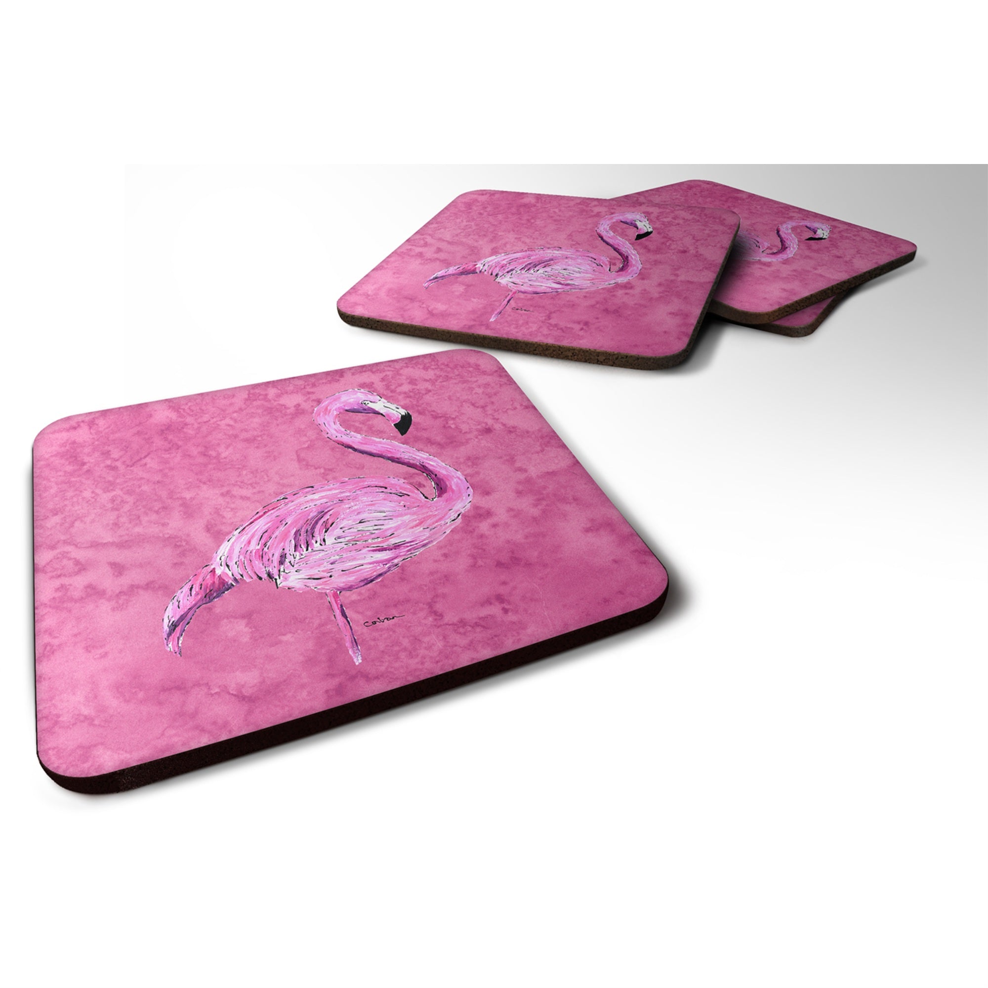 'Caroline'S Treasures 8875Fc Flamingo On Pink Foam Coasters (Set Of 4), 3.5'''' H X 3.5'''' W, Multicolor''