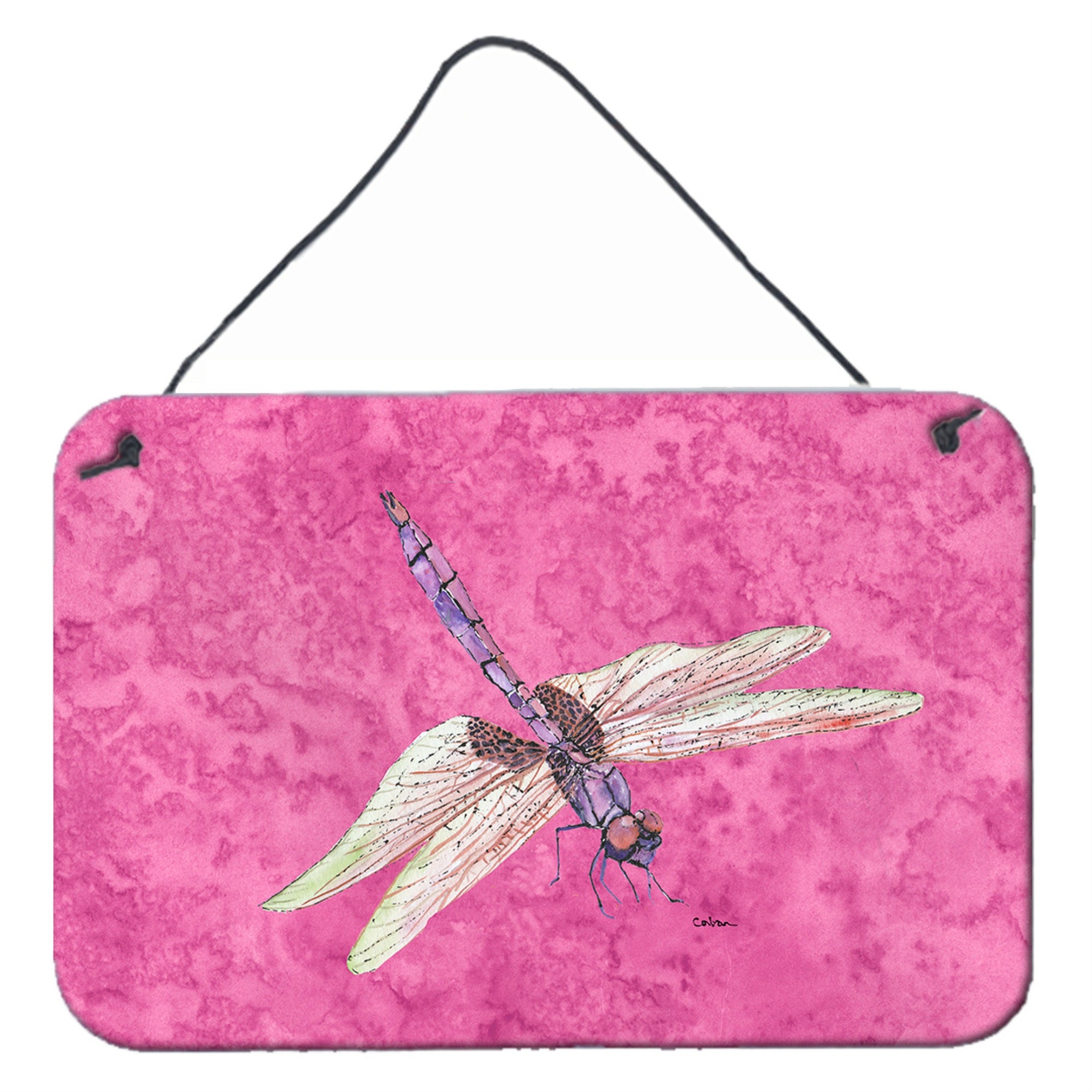 'Caroline'S Treasures Dragonfly On Pink Aluminum Metal Wall Or Door Hanging Prints, 8 X 12''''''