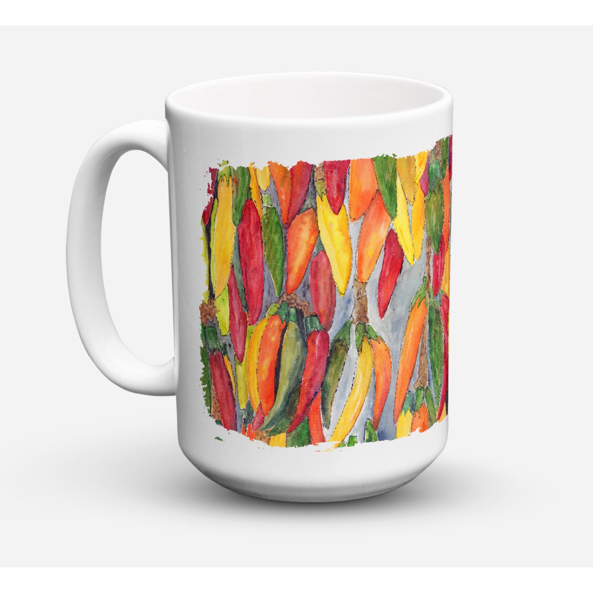 Carolines Treasures 8893CM15 Hot Peppers Dishwasher Safe Microwavable Ceramic Coffee Mug 15 oz Multicolor