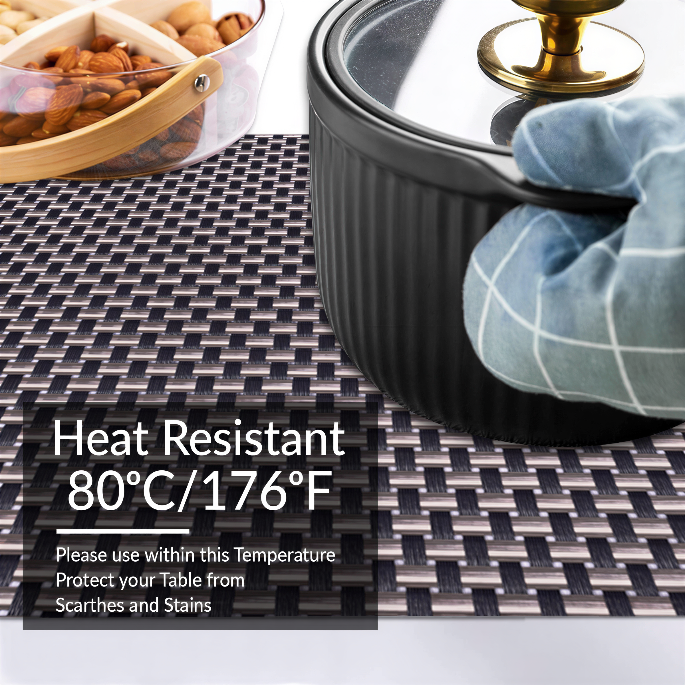 Vinyl Placemats - Heat Resistant Table Protector | Non Slip PVC Kitchen Decor Mats 18x12 Inches