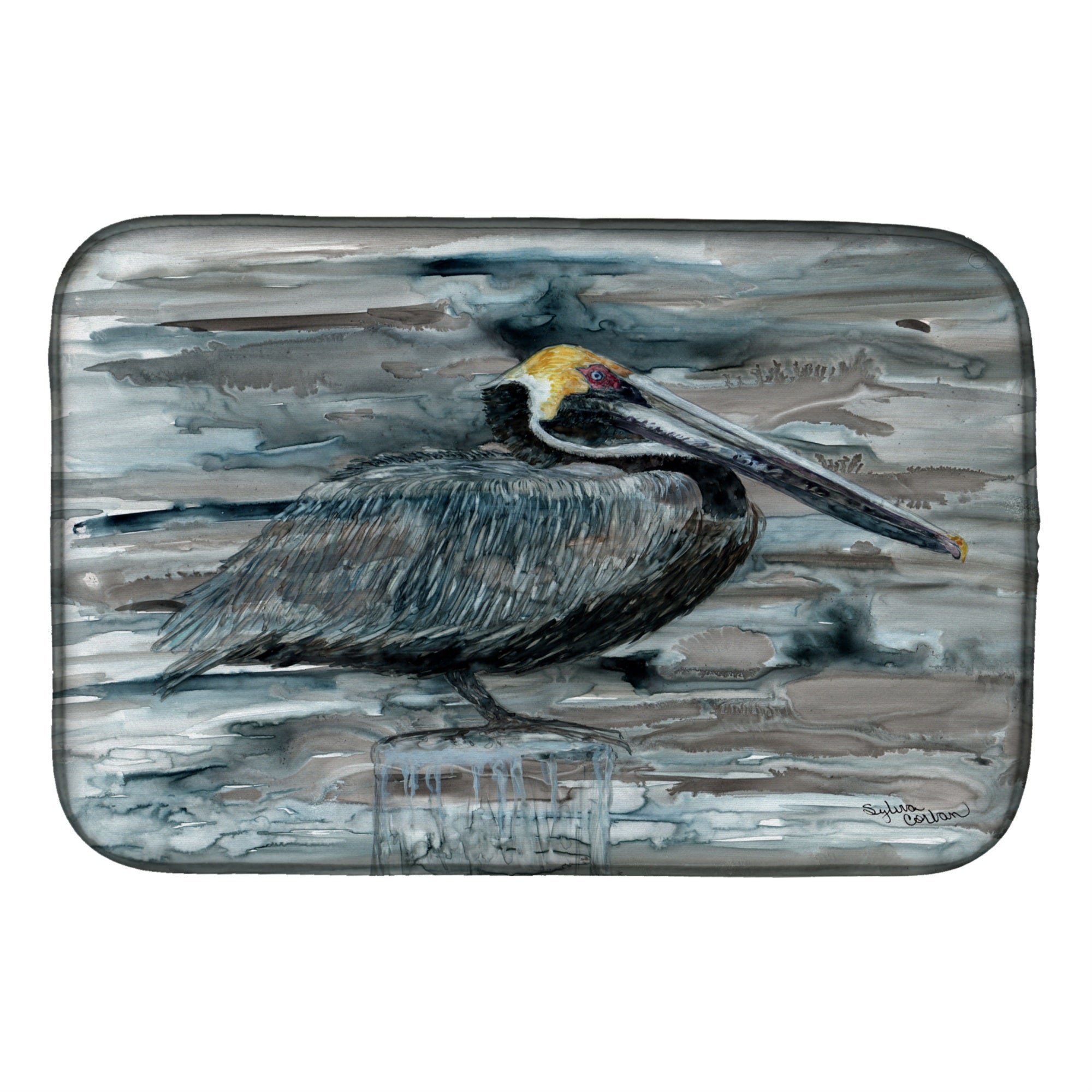 'Caroline'S Treasures Pelican In Grey Dish Drying Mat, 14'''' X 21'''', Multicolor''