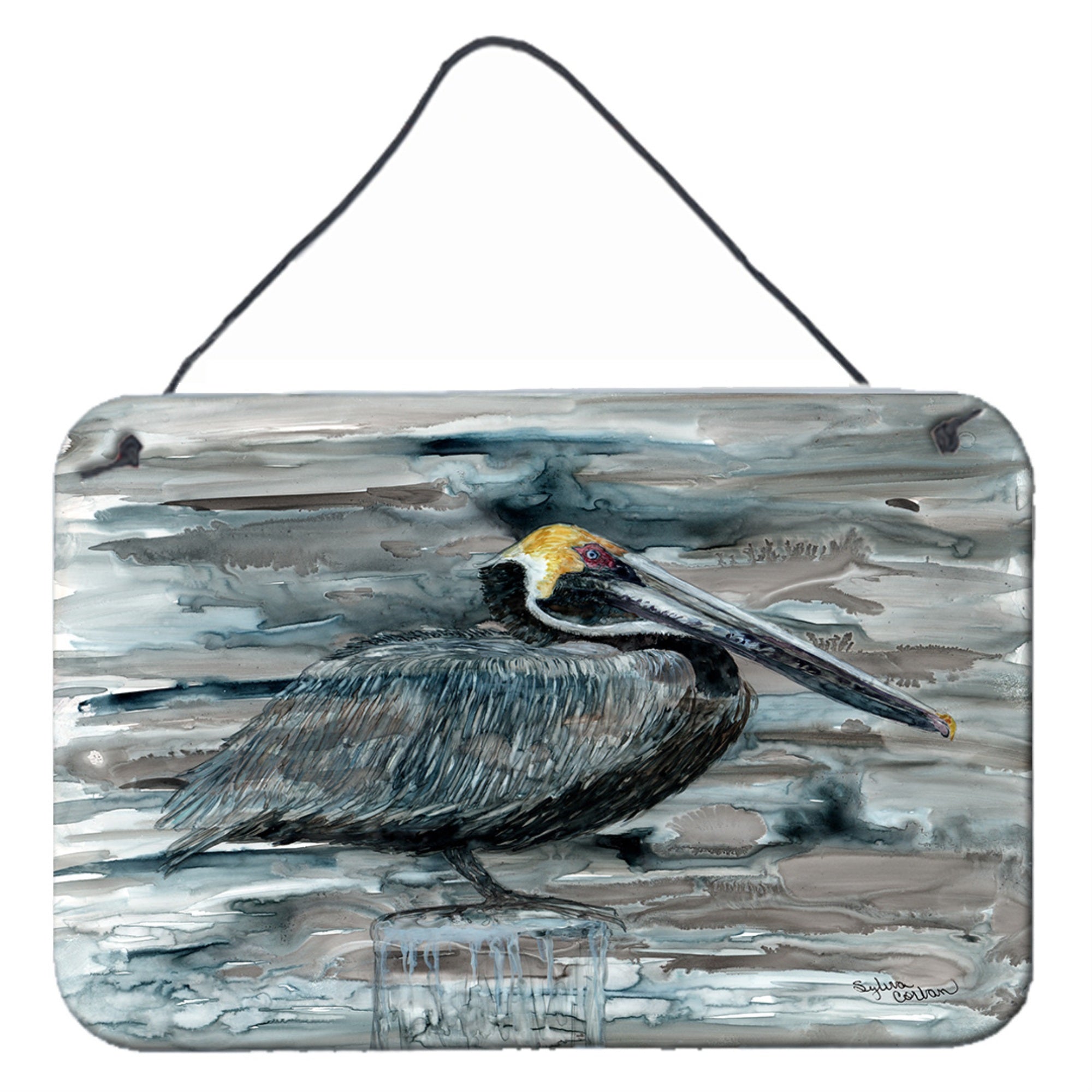 'Caroline'S Treasures 8946Ds812 Pelican In Grey Wall Or Door Hanging Prints, 8 X 12'''', Multicolor''