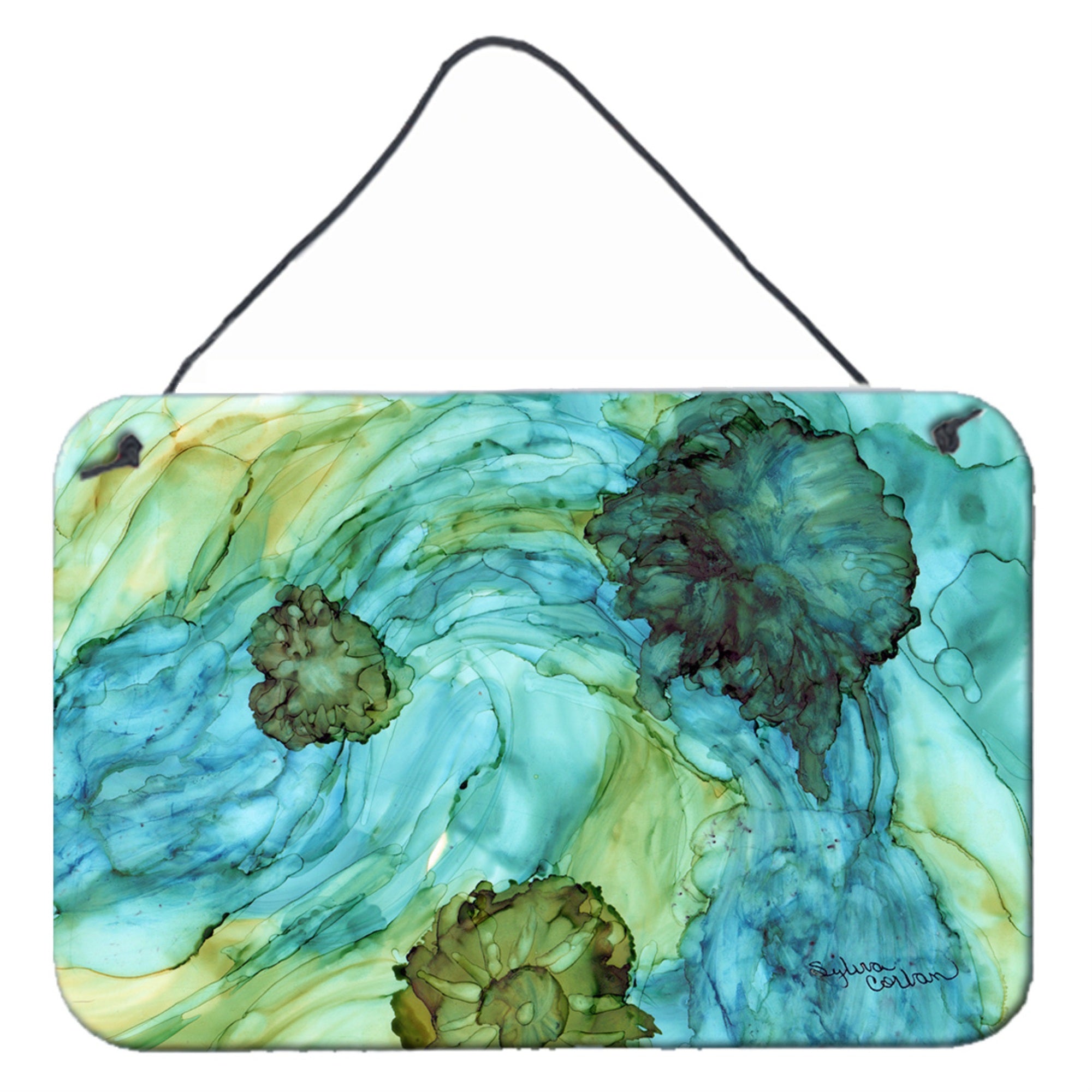 'Caroline'S Treasures 8952Ds812 Abstract In Teal Flowers Wall Or Door Hanging Prints, 8 X 12'''', Multicolor''