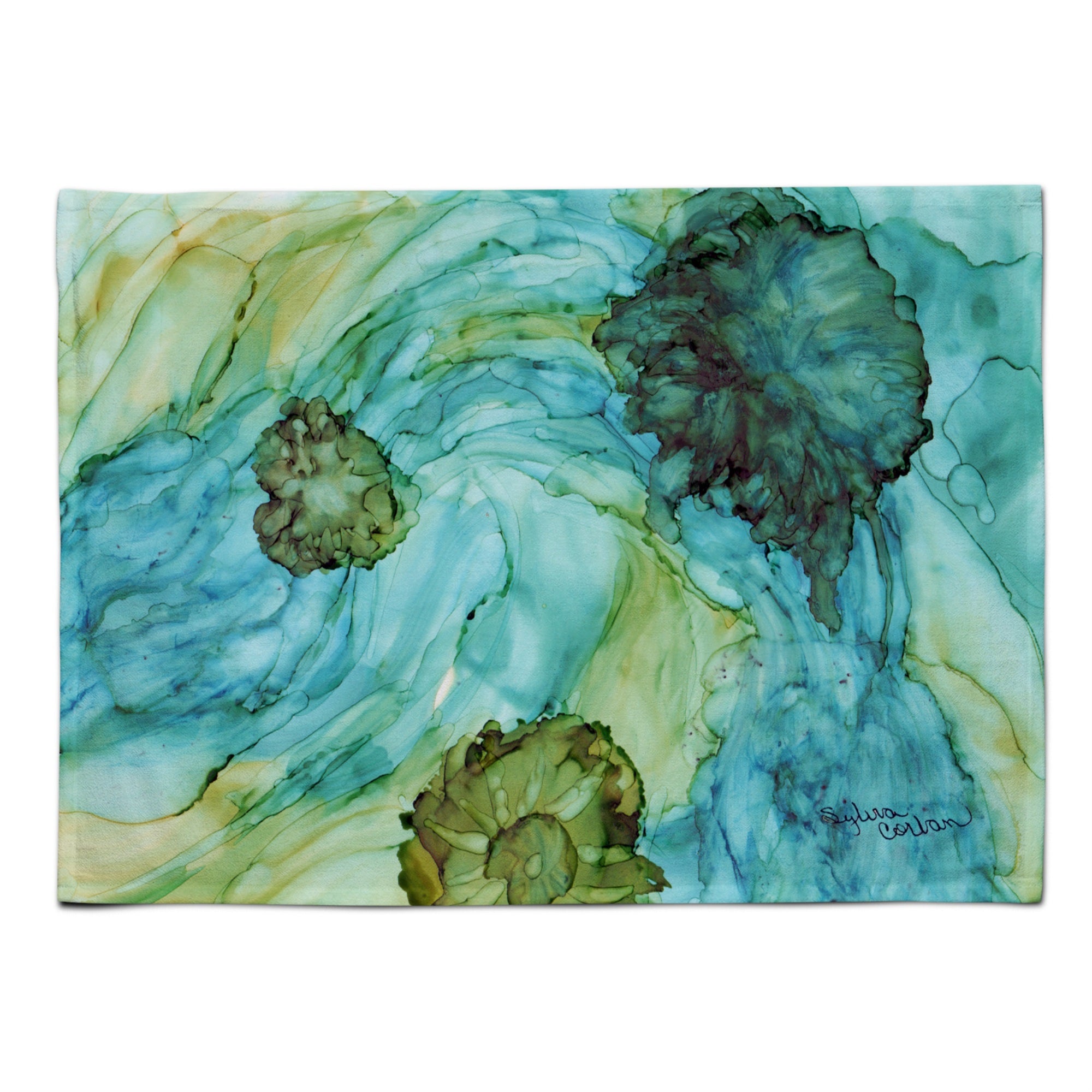 'Caroline'S Treasures 8952Plmt Abstract In Teal Flowers Fabric Placemat, Multicolor''