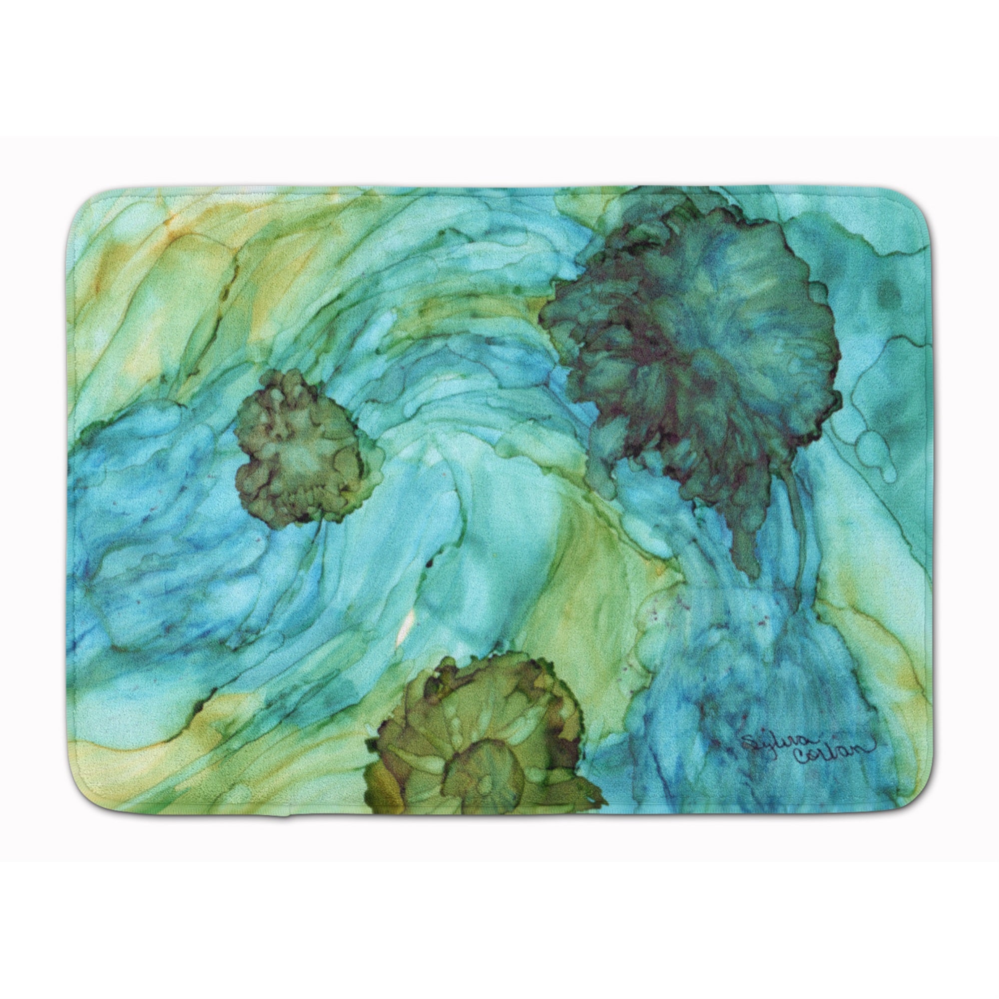 'Caroline'S Treasures Abstract In Teal Flowers Floor Mat, 19'''' X 27'''', Multicolor''