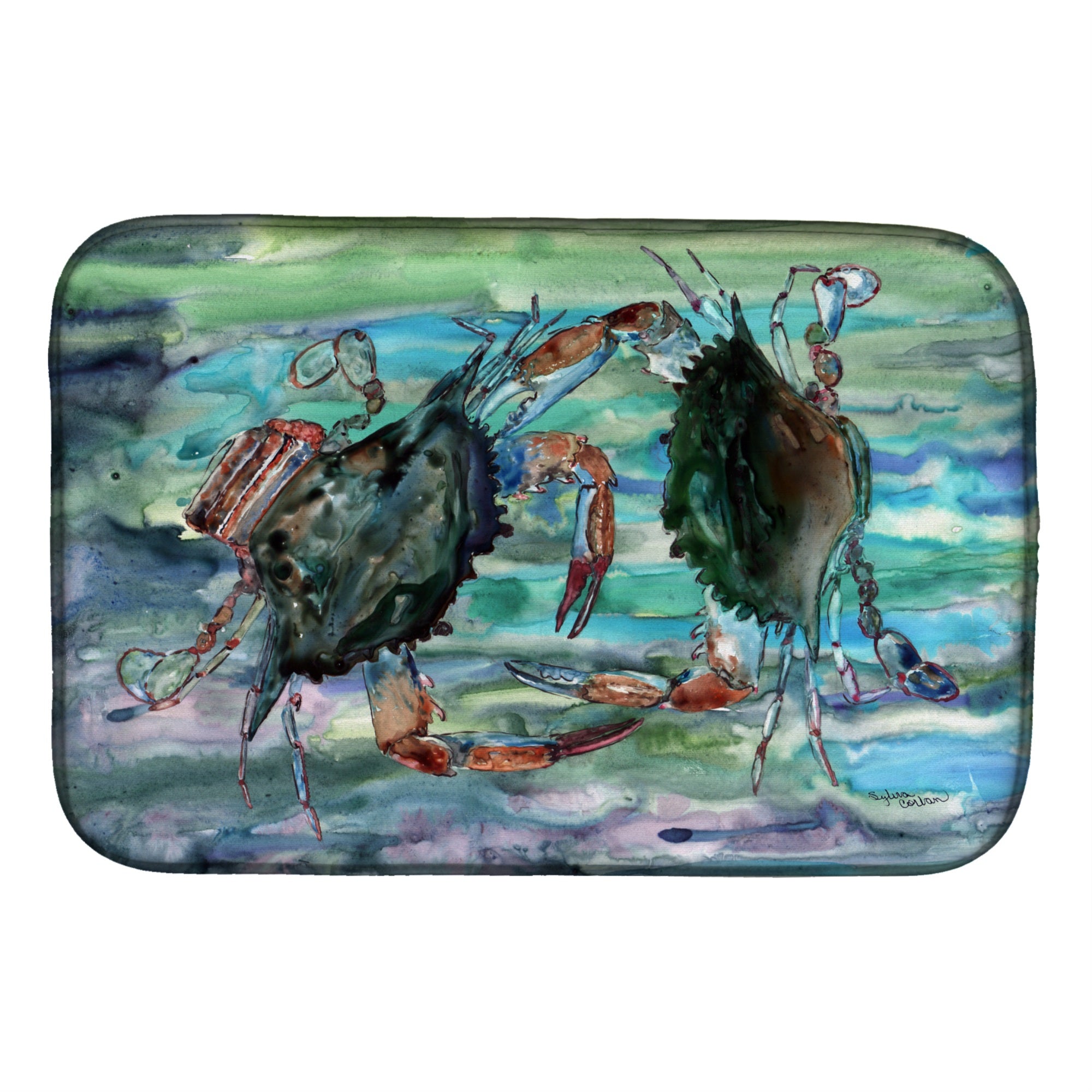 'Caroline'S Treasures Watery Teal And Purple Crabs Dish Drying Mat, 14'''' X 21'''', Multicolor''