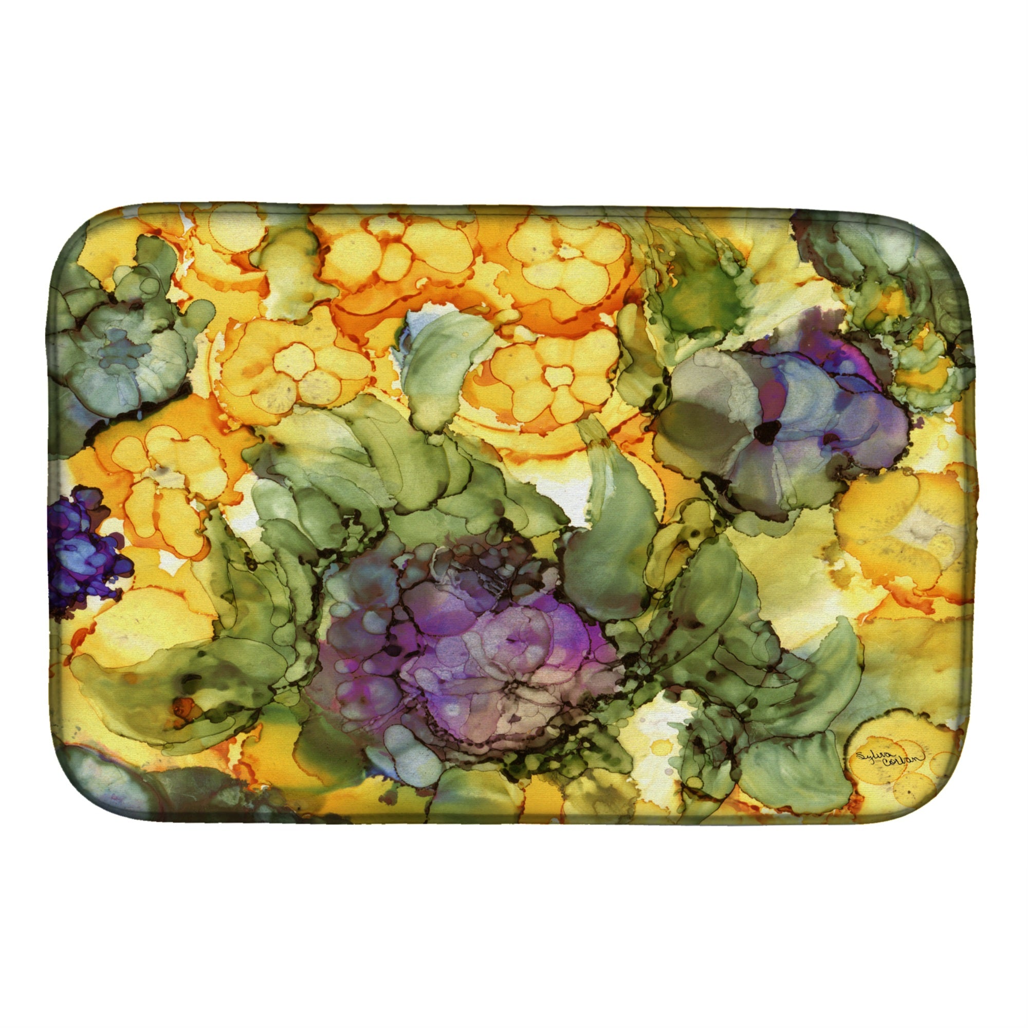 'Caroline'S Treasures Abstract Flowers Purple And Yellow Dish Drying Mat, 14'''' X 21'''', Multicolor''
