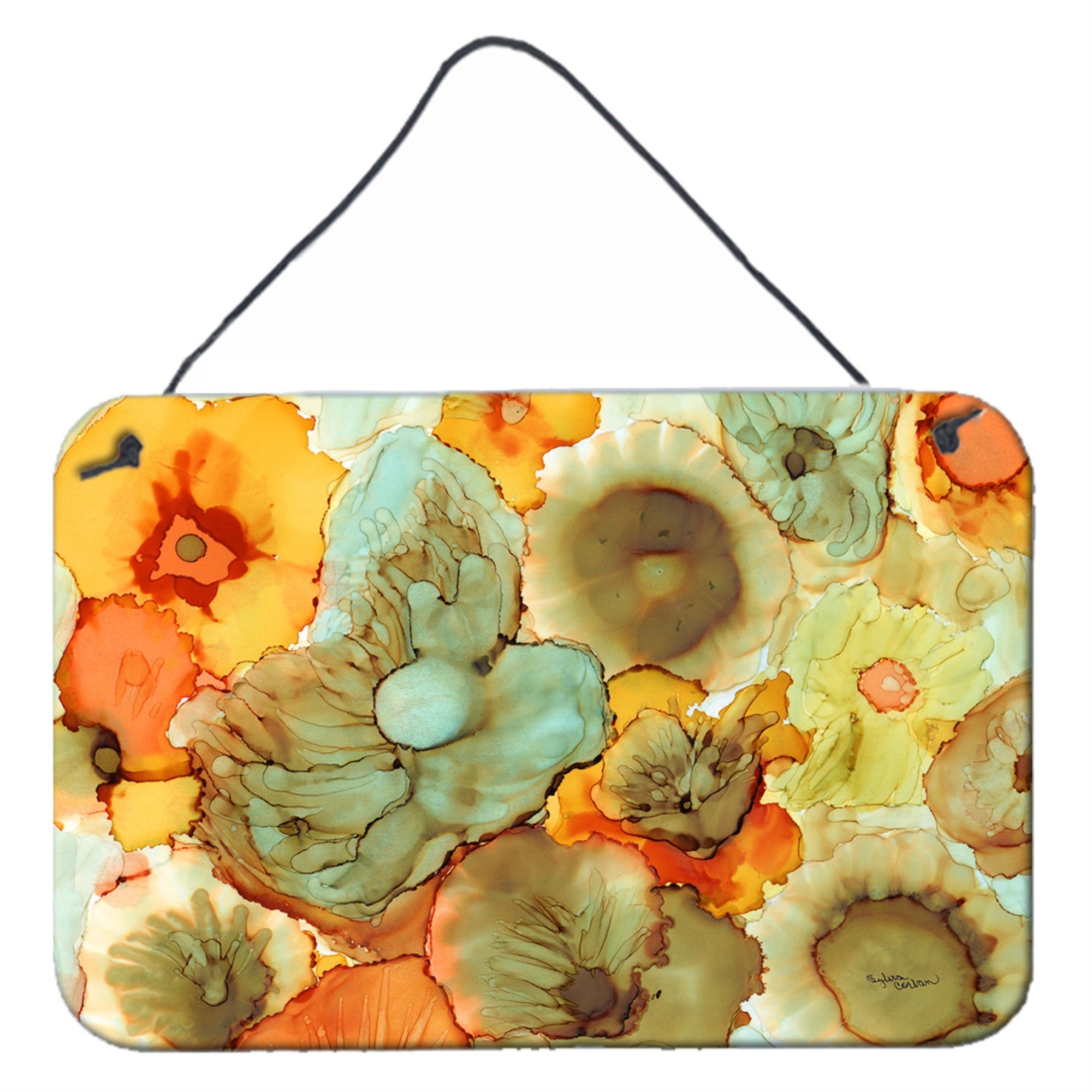 'Caroline'S Treasures Abstract Flowers Teal And Orange Wall Or Door Hanging Prints 8959Ds812, 8''''H X 12''''W, Multicolor''